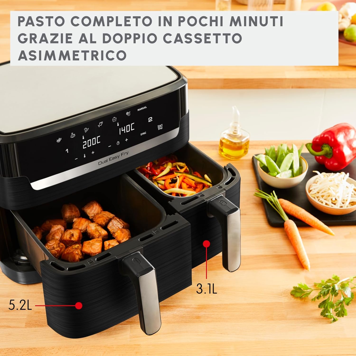 Detalle 2 de Moulinex Dual Easy Fry – Friggitrice ad aria a doppio cestello XL 8,3 L / 2,2 kg