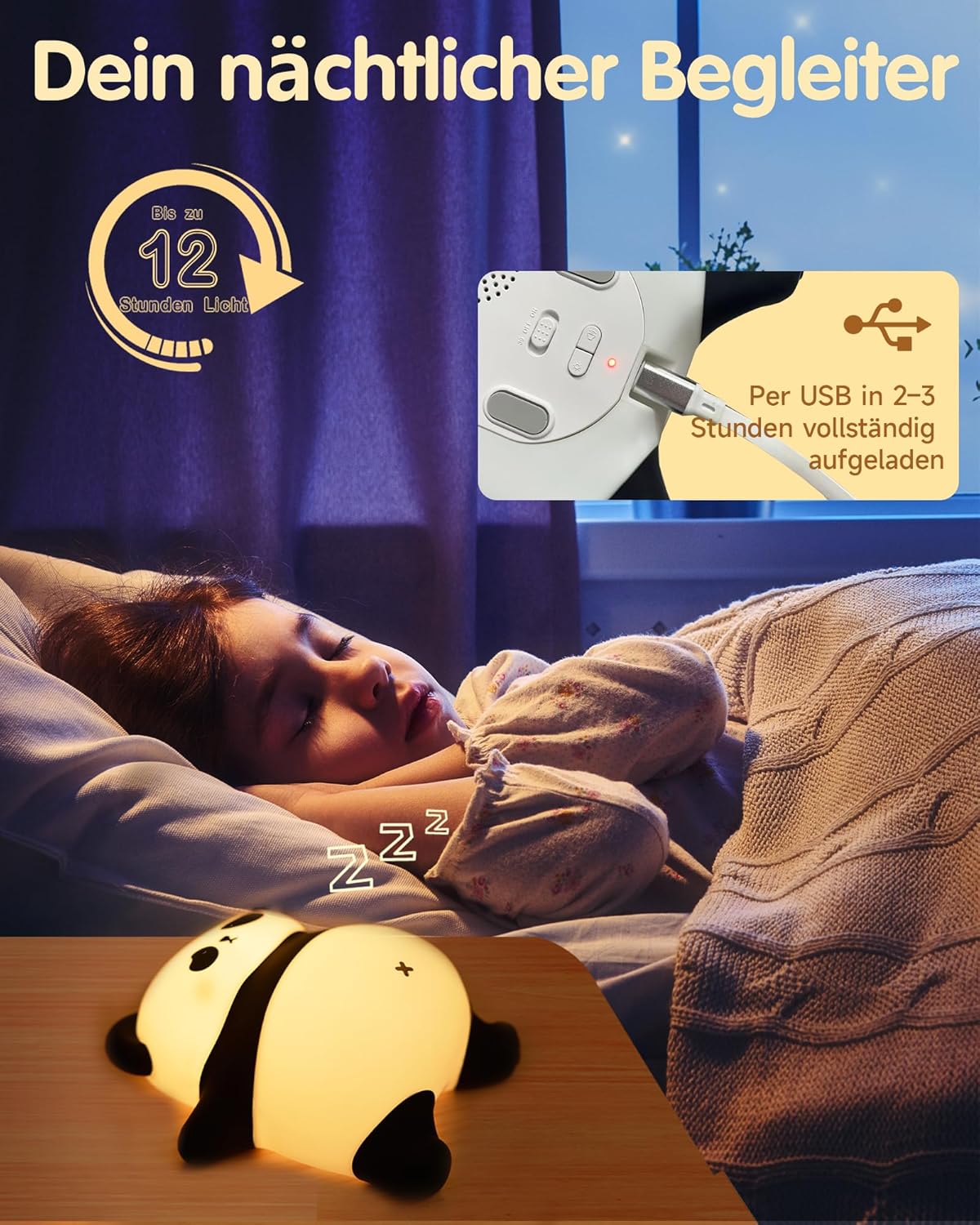 Thumbnail 6 de Panda Nachtlicht Baby mit Schnarchfunktion & Timer – Wiederaufladbar, BPA-frei und dimmbar