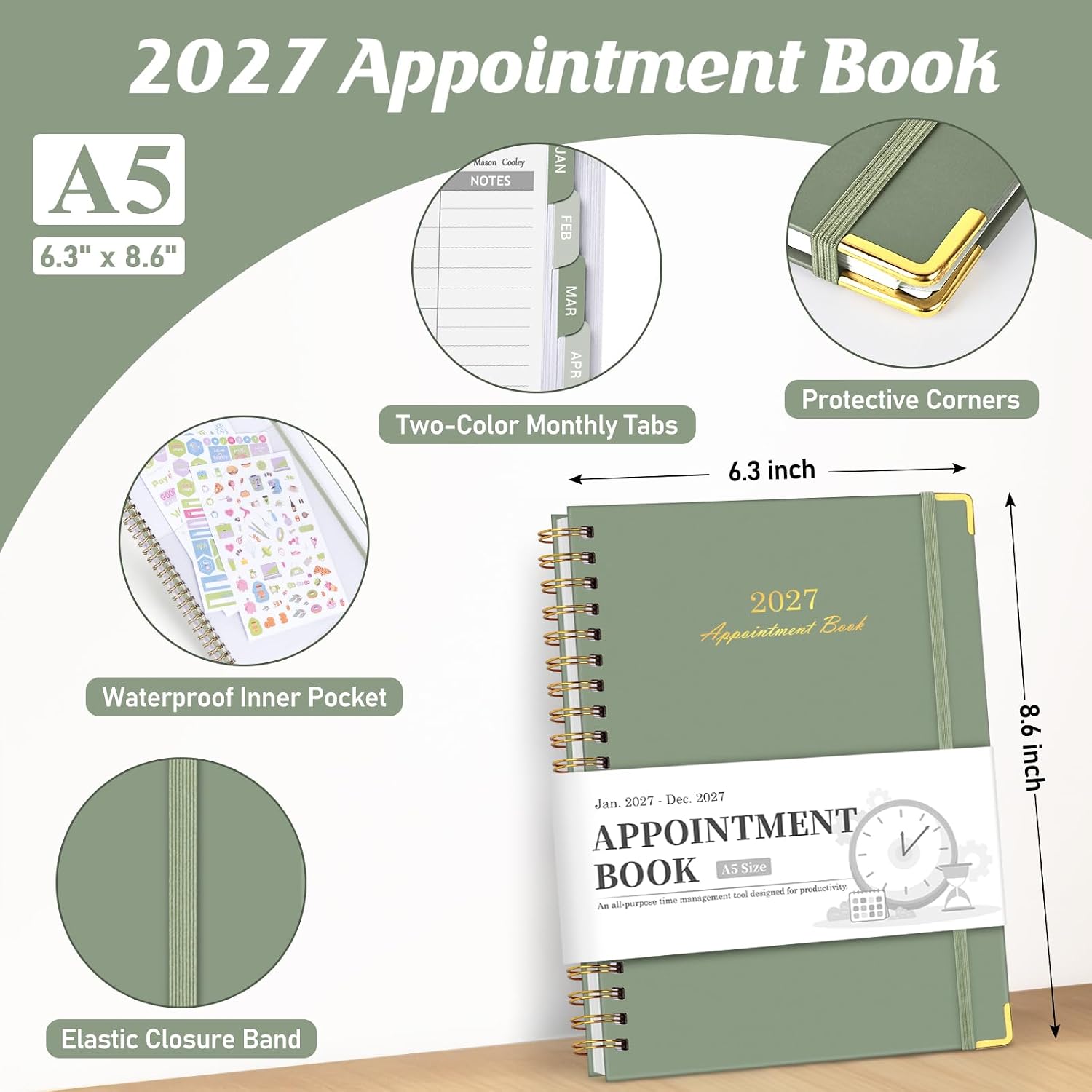 Detalle 2 de Homlive 2027 Appointment Planner, 30-Minute Time Slots, Weekly and Monthly Views, Green