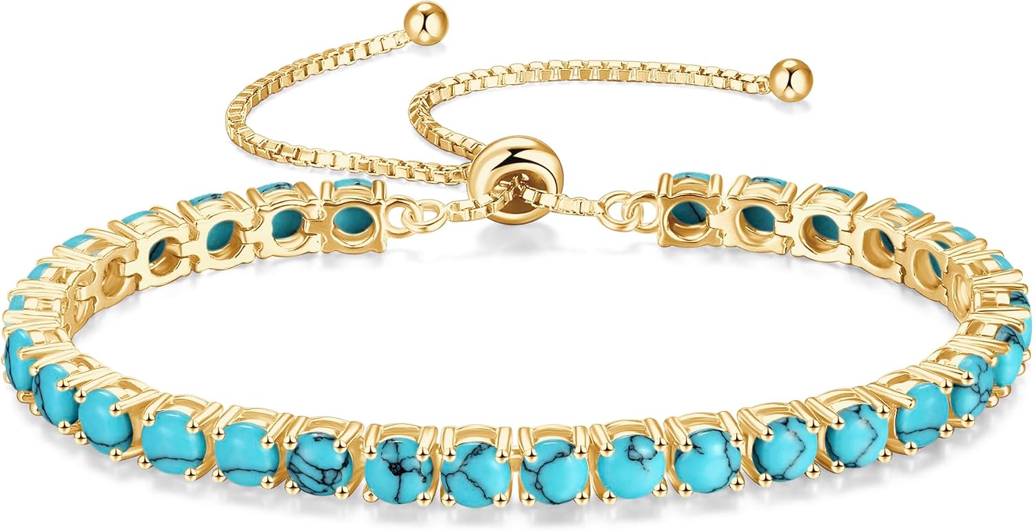Thumbnail 4 de FANCIME 14K vergoldetes Tennisarmband für Damen mit Geburtsstein (925 Sterling Silber) – verstellbar