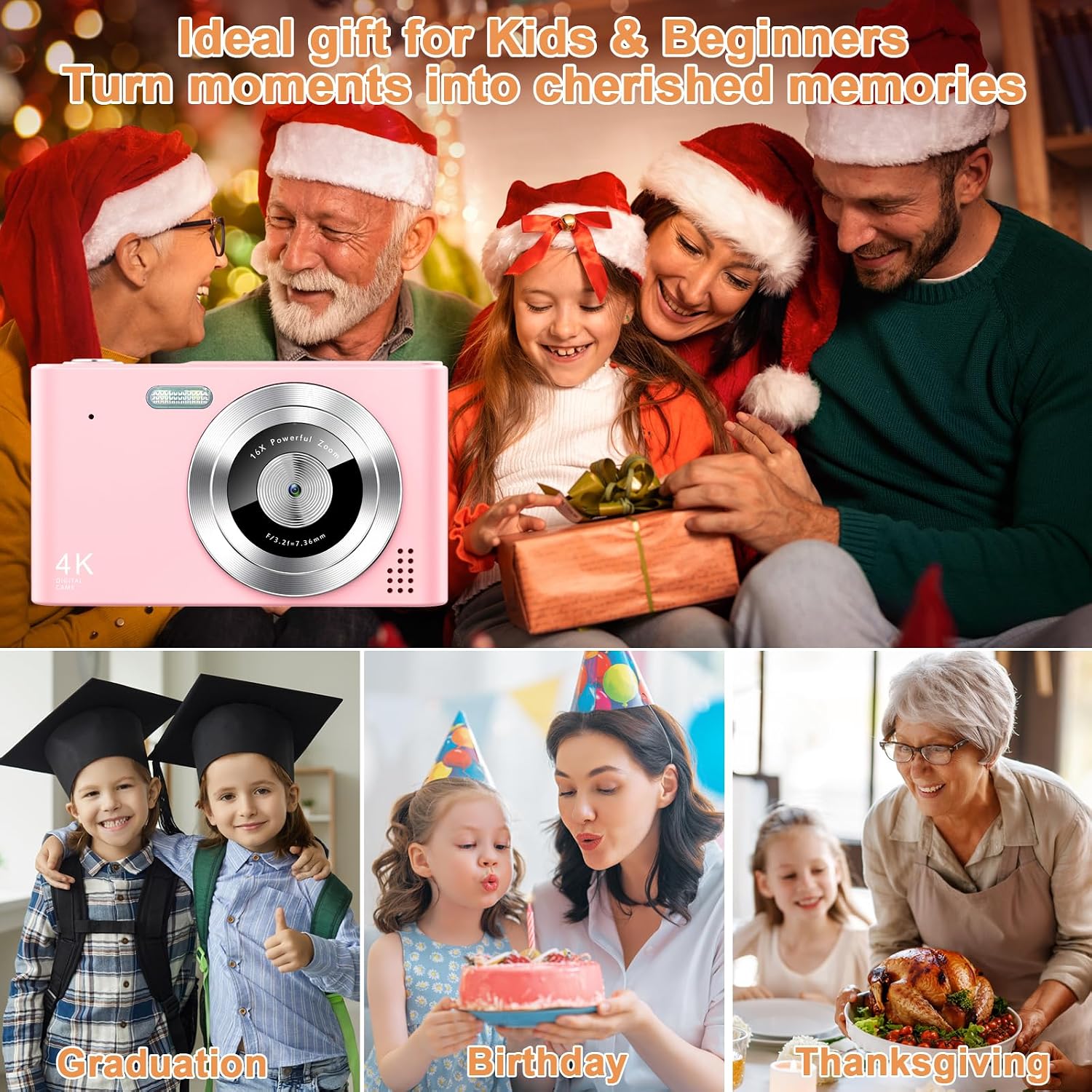 Thumbnail 5 de ocxu H15 Kids’ Digital Camera, 48MP, 16X Digital Zoom, Pink