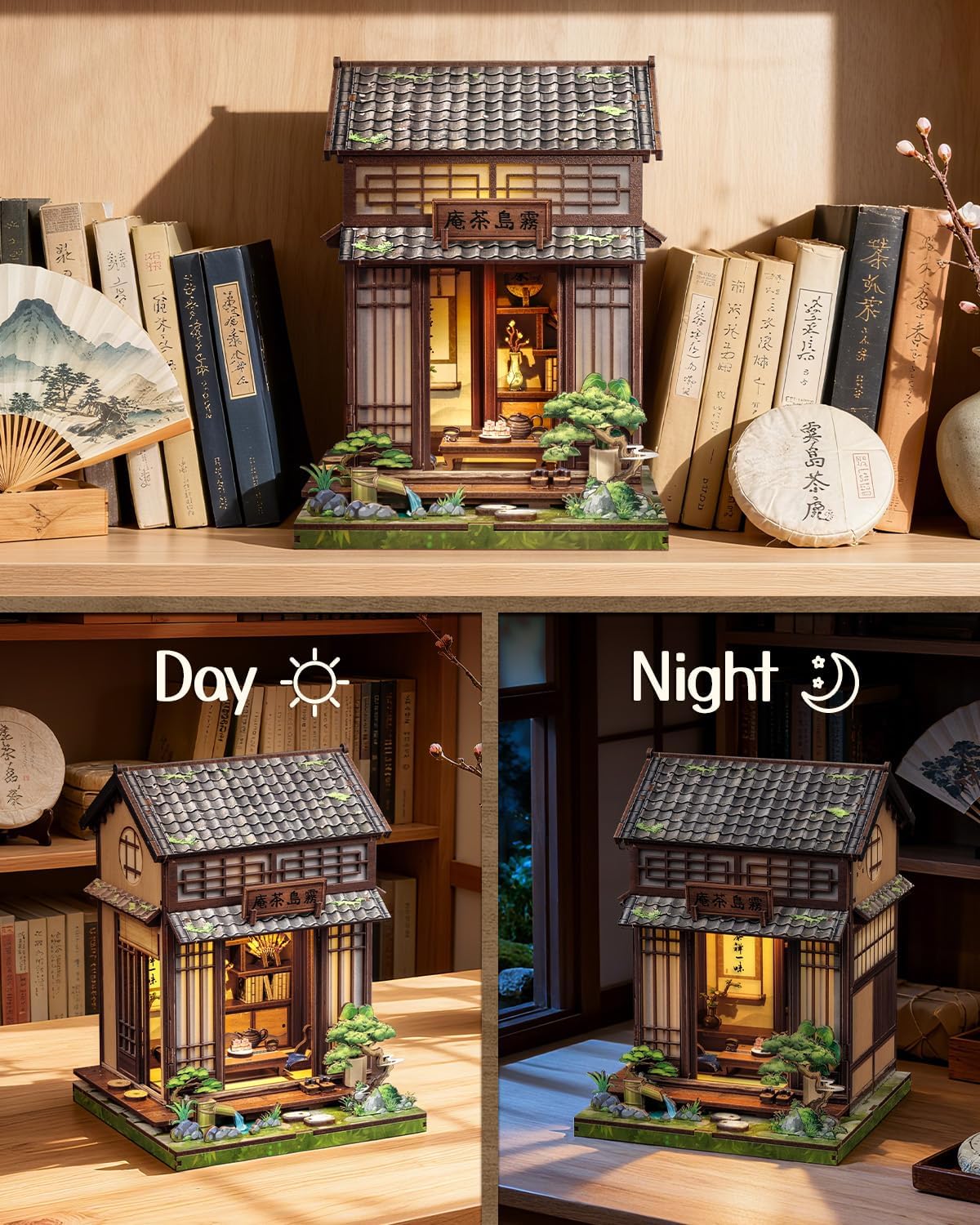 Detalle de Book Nook Kit – Kit de Miniature de Salon de Thé Japonais à assembler, avec lumières LED et socle pour livres