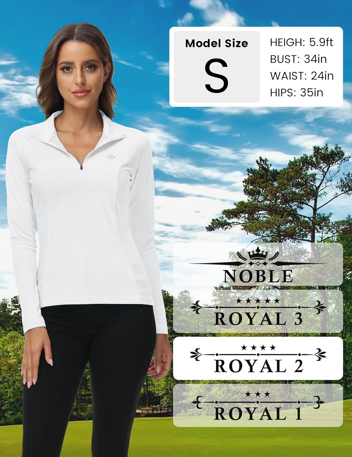 Detalle de AjezMax Femme T-shirt manches longues de sport avec zip 1/4 — polyester respirant pour course, yoga et entraînement