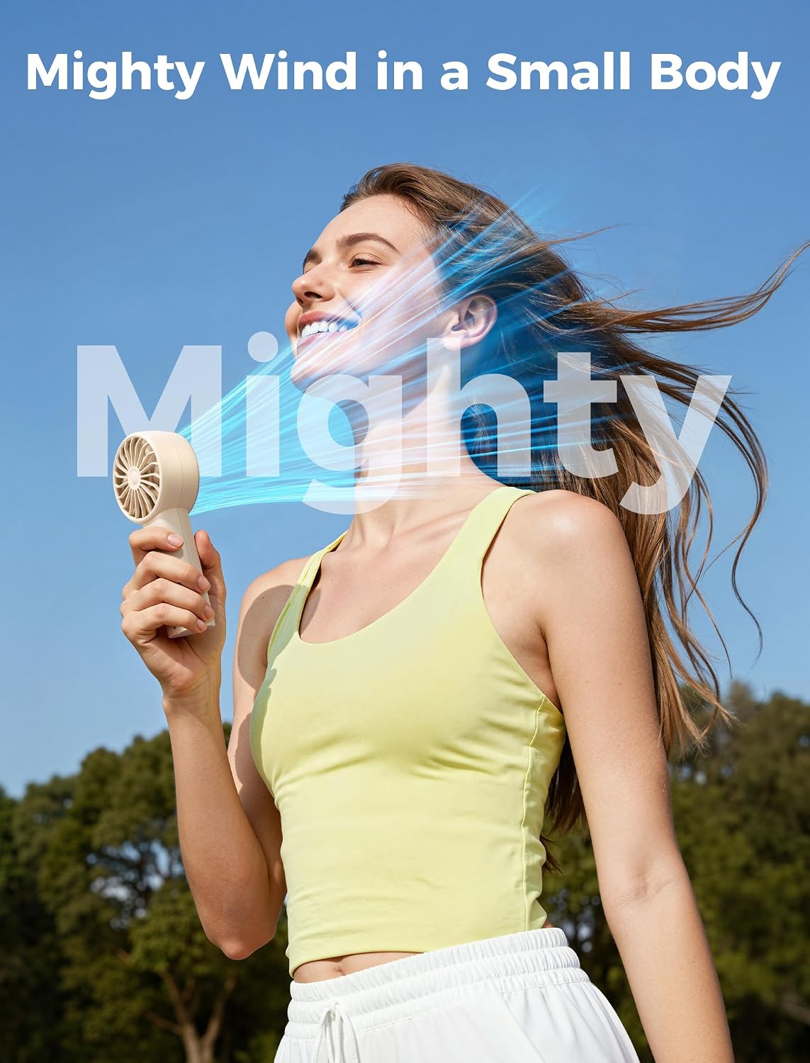 Thumbnail 1 de Aecooly Mighty Handheld Fan (Beige) – USB rechargeable portable mini fan with 5 speeds