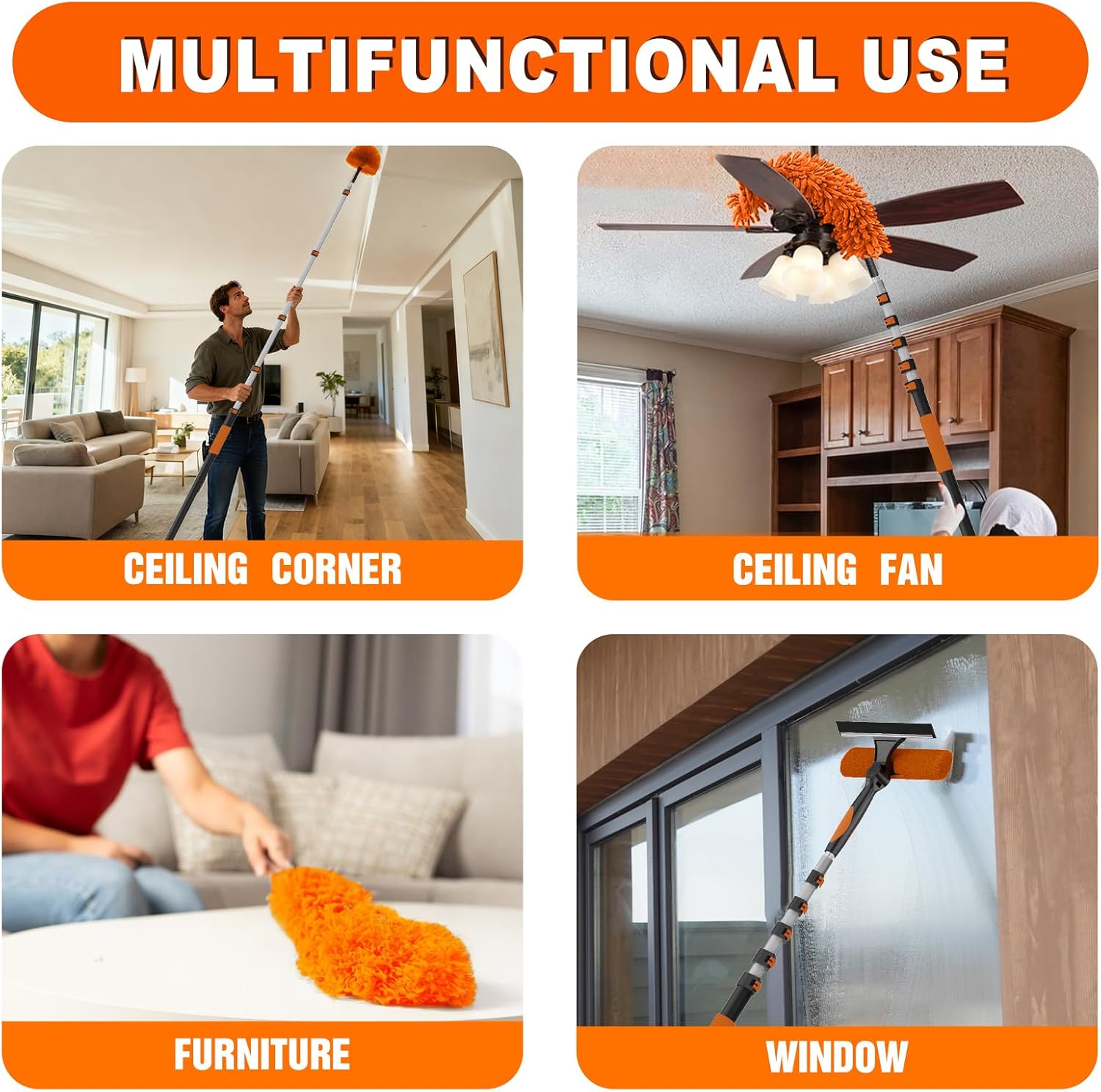 Thumbnail 2 de SISUPASSIE 7.2m Extendable Feather Duster Kit (1.5–7.2m) with Window Cleaning Attachments