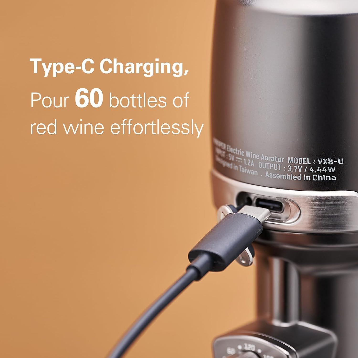 Thumbnail 4 de Vinxper VX8UG Electric Wine Aerator, Adjustable, Rechargeable, Gunmetal Gray