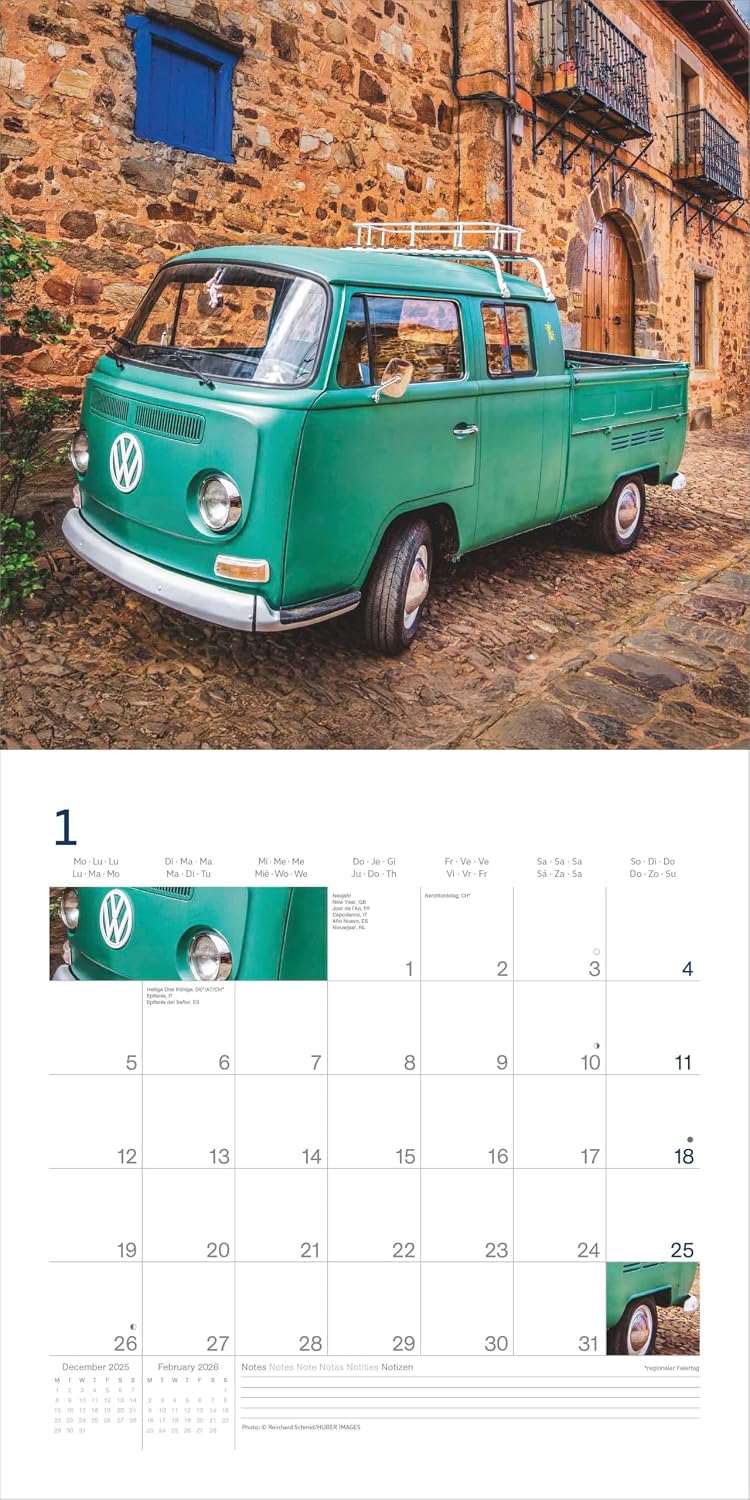 Detalle de Volkswagen Bulli Kalender 2026 – 30 × 30 cm, der Klassiker für Bulli-Fans