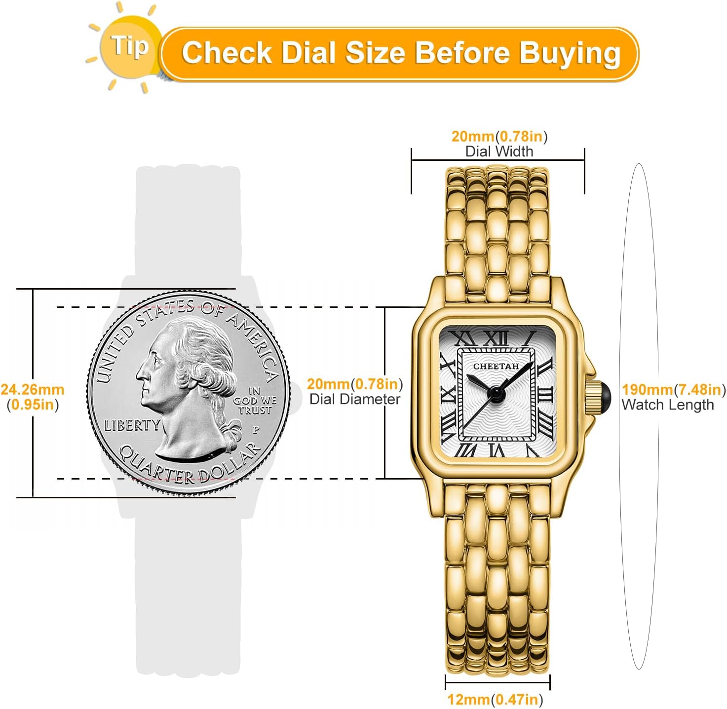 Thumbnail 2 de CHEETAH Orologio da donna piccolo analogico al quarzo con bracciale vintage e cassa rettangolare