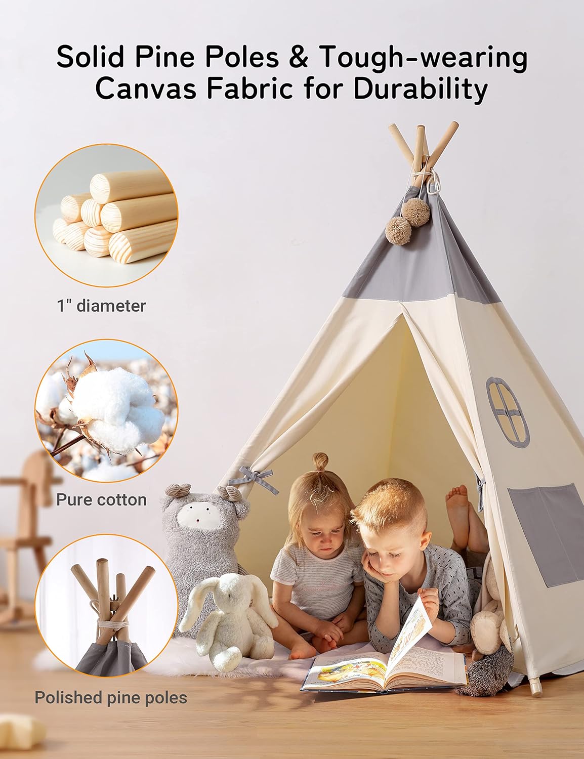 Thumbnail 2 de besrey Tipi Zelt für Kinder 120x120x155 cm