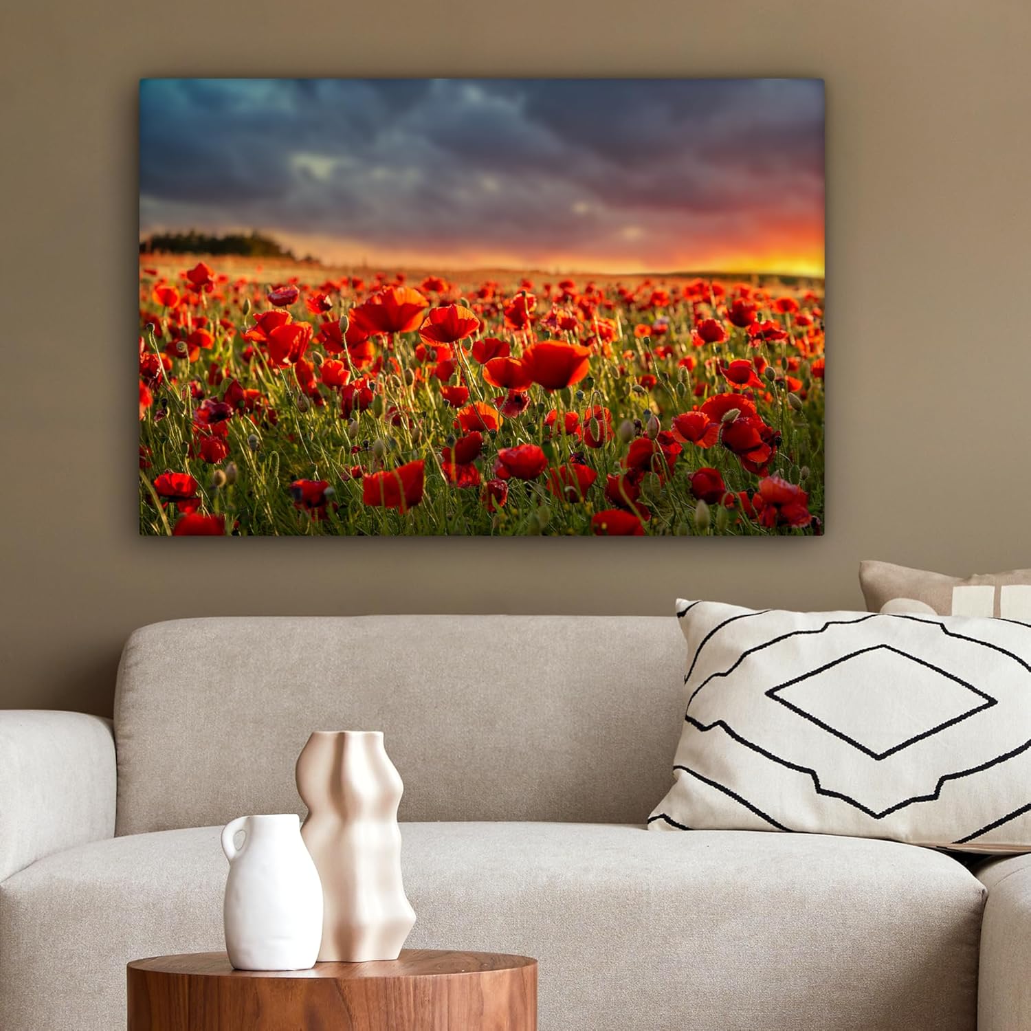 Thumbnail 3 de Impressions sur toile MuchoWow 90x60 cm – Coquelicots rouges, coucher de soleil, décoration murale