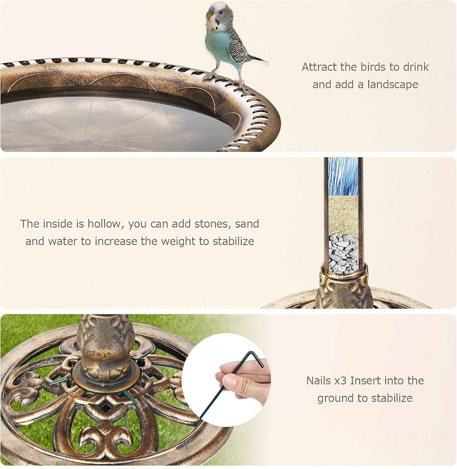 Detalle de AISITIN Vogeltränke mit 2.5W Solar Springbrunnen – Vogelbad & Futterplatz für Garten und Balkon