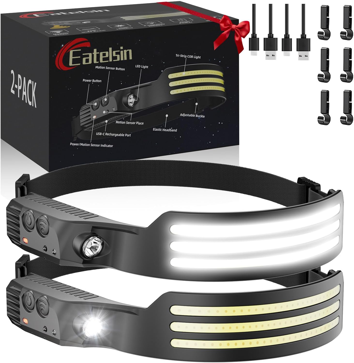 Detalle de Eatelsin Etesn-3DT-2Pcs Rechargeable Headlamp 2-Pack, 230° Beam