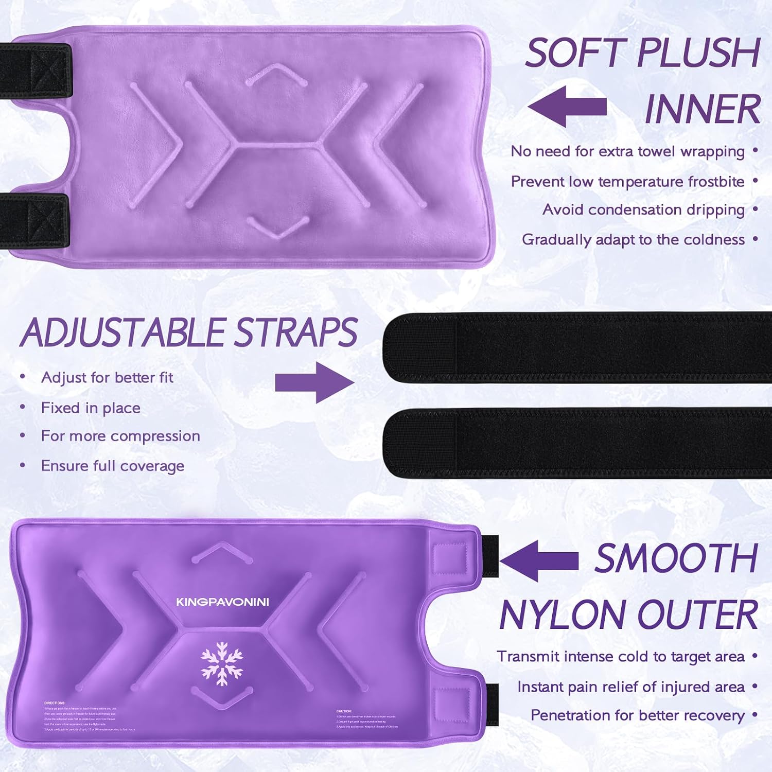 Thumbnail 6 de KingPavonini XXL Knee Ice Pack Wrap, 2-Pack, Purple, Full Knee Coverage