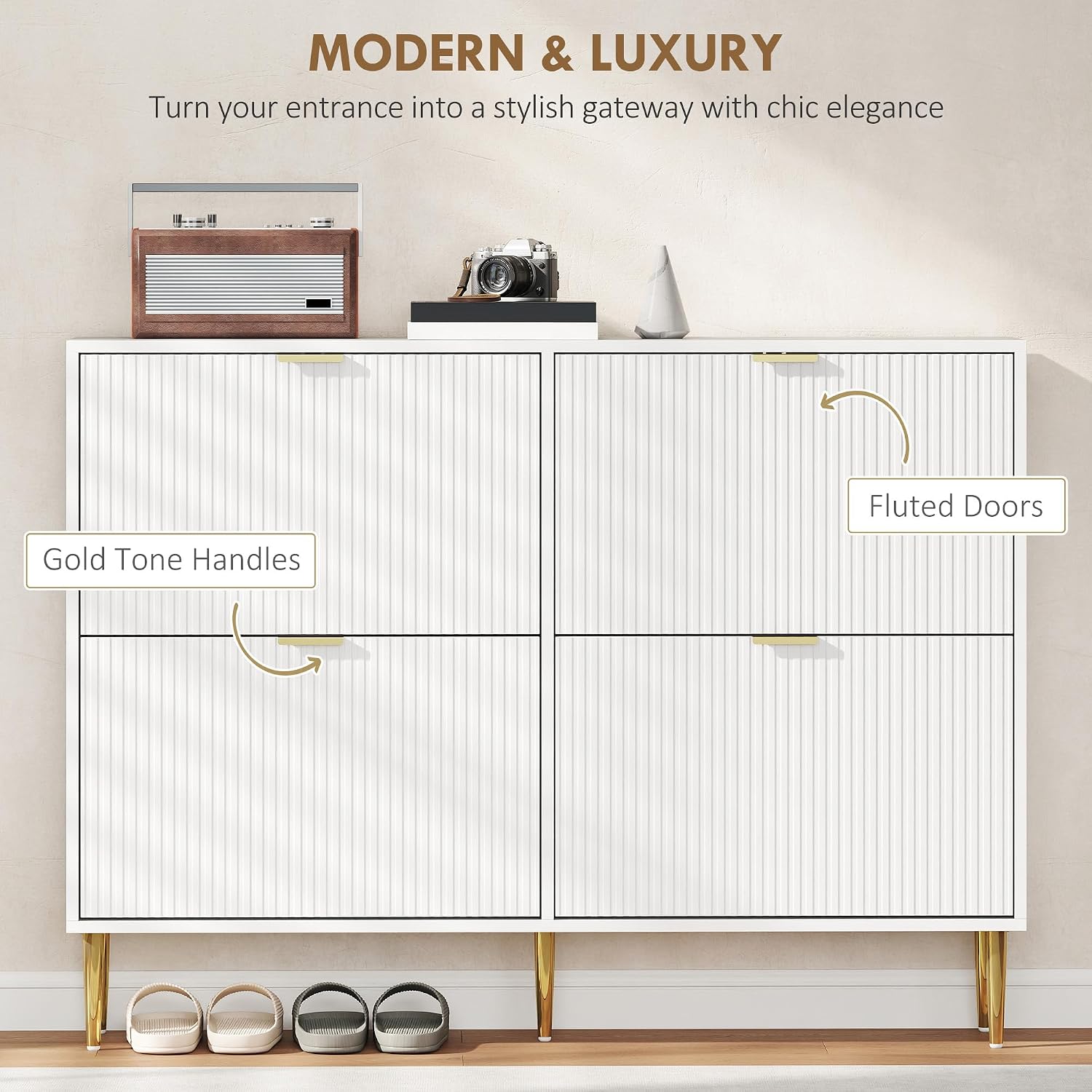Detalle 2 de HOMCOM 837-601V02WT Slim Shoe Cabinet, 4 Flip Drawers, White