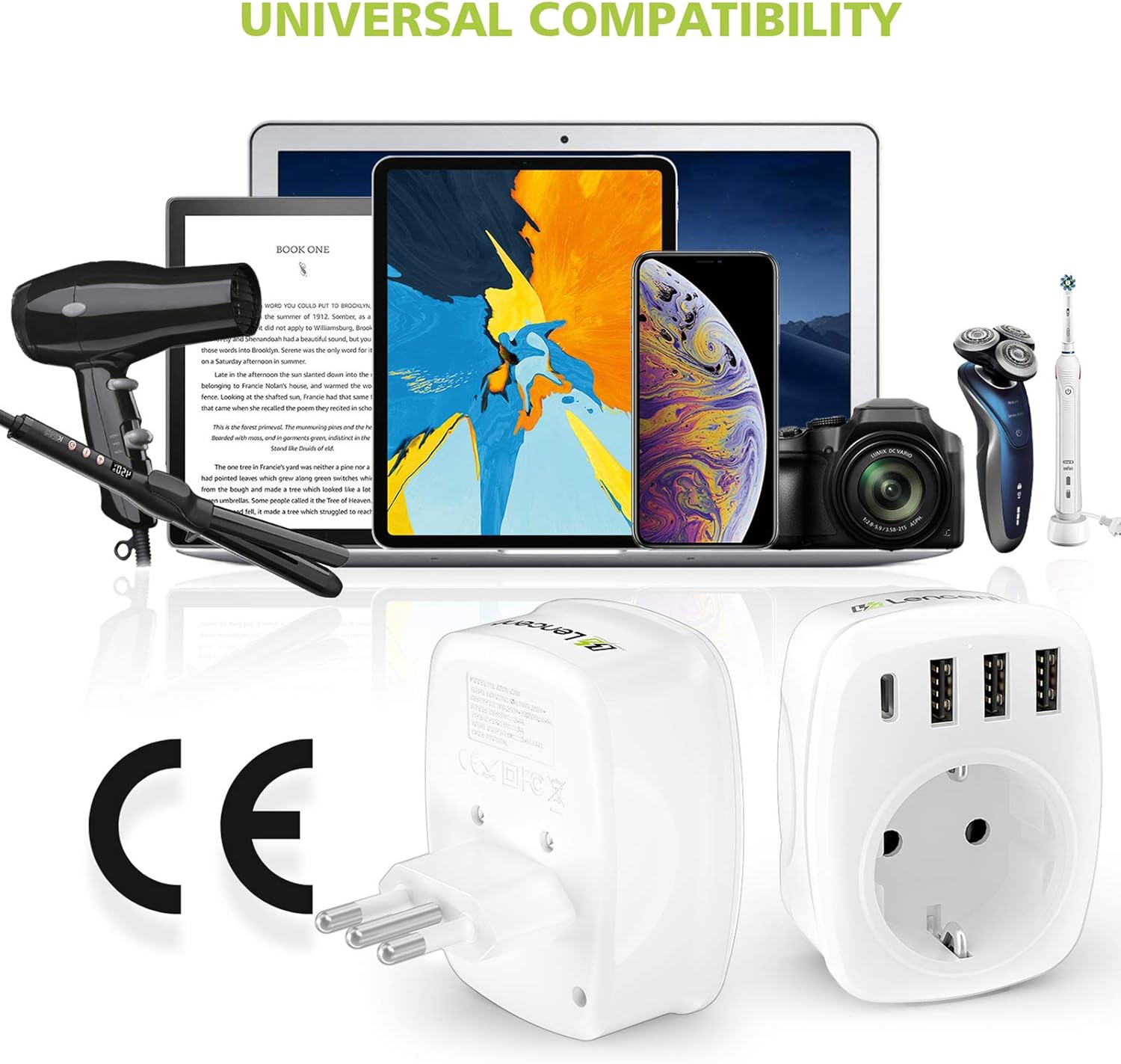Thumbnail 3 de LENCENT 5-in-1 Reiseadapter (DE auf IT, Typ L) mit 3× USB und Typ-C – Netzadapter für Italien & Übersee