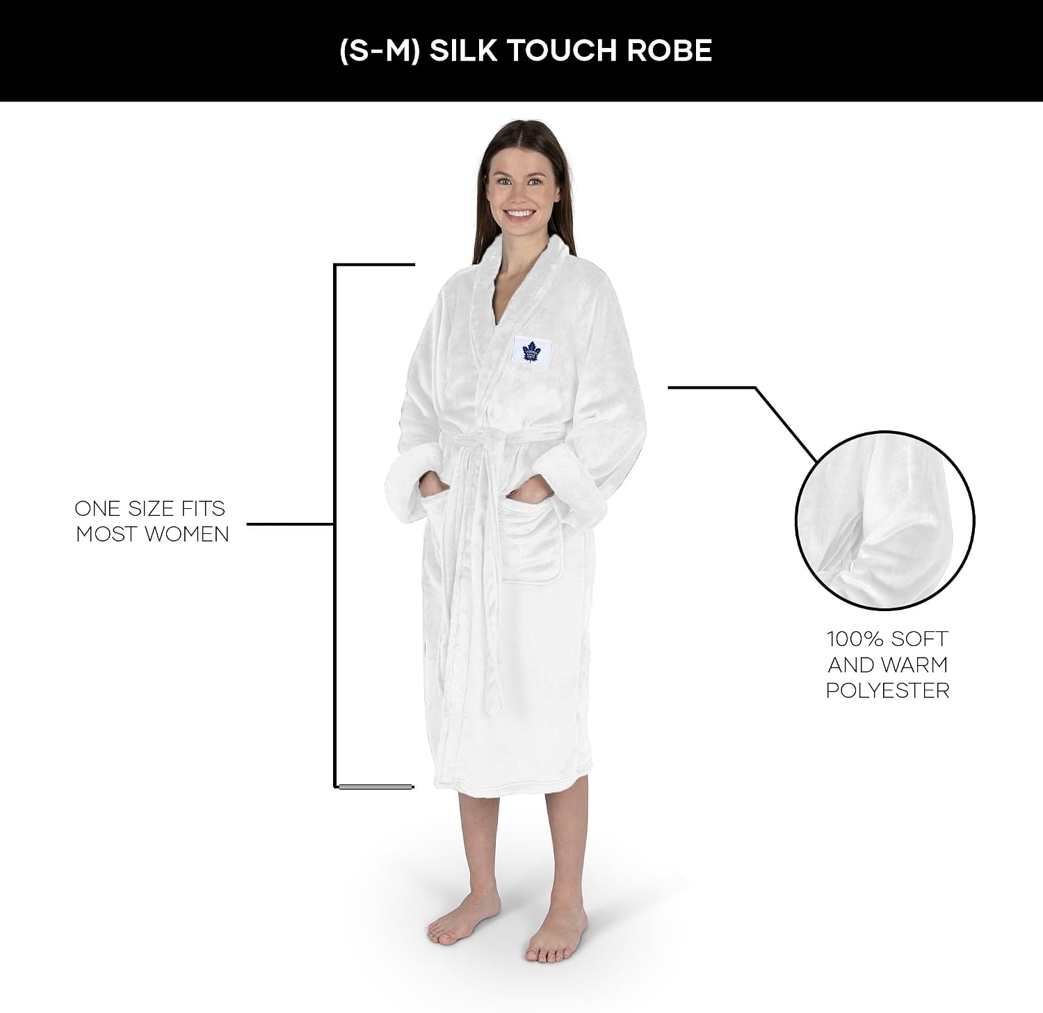 Thumbnail 4 de NORTHWEST NHL White Out Silk Touch Robe with Team Logo Patch (Mid-Length Lounge Robe)