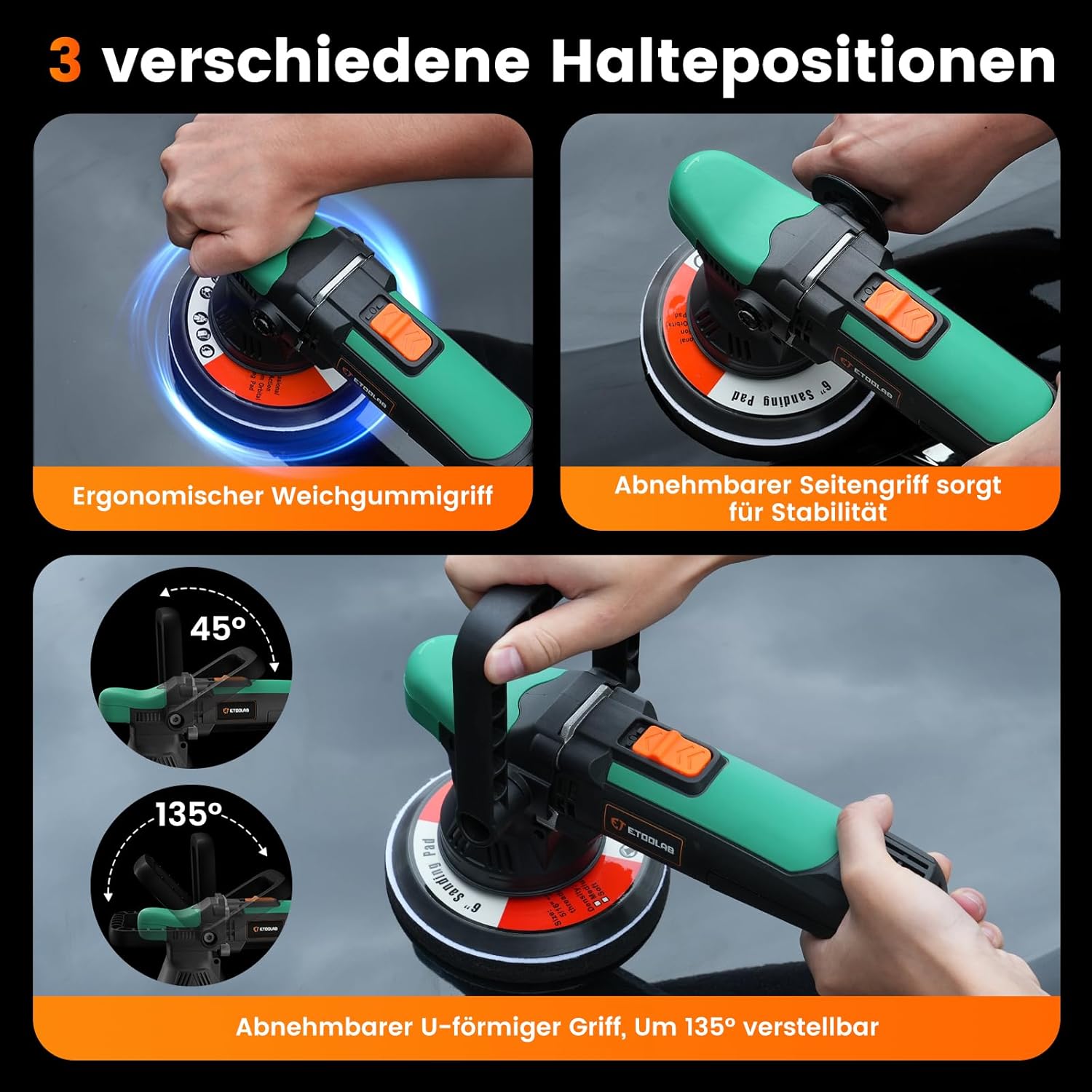 Thumbnail 6 de ETOOLAB Auto Poliermaschine PD5 – exzentrische Poliermaschine mit 9 mm Hub, 700 W und 6 Geschwindigkeiten