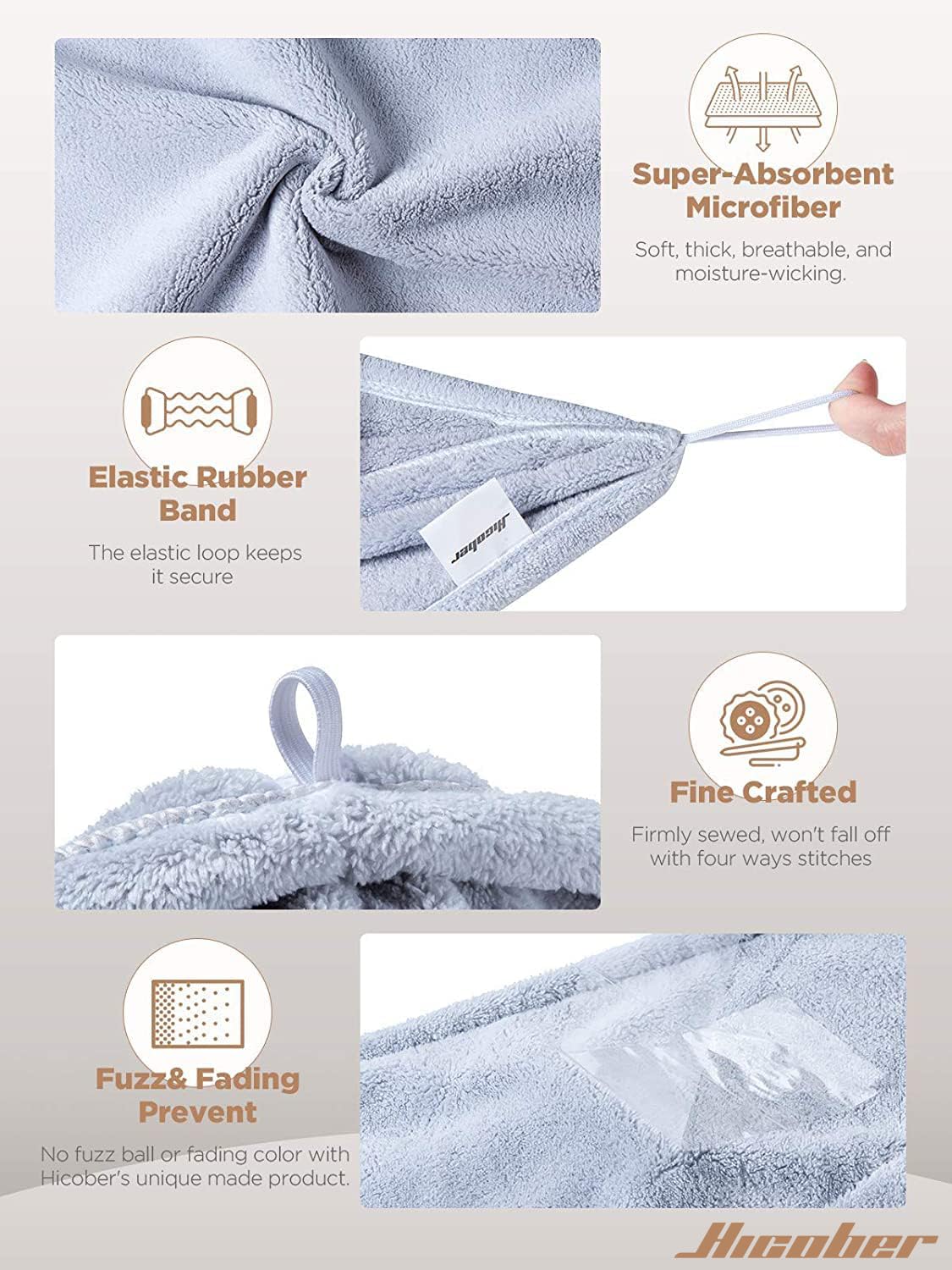 Detalle de Hicober Microfiber Hair Towel Wrap 3-Pack