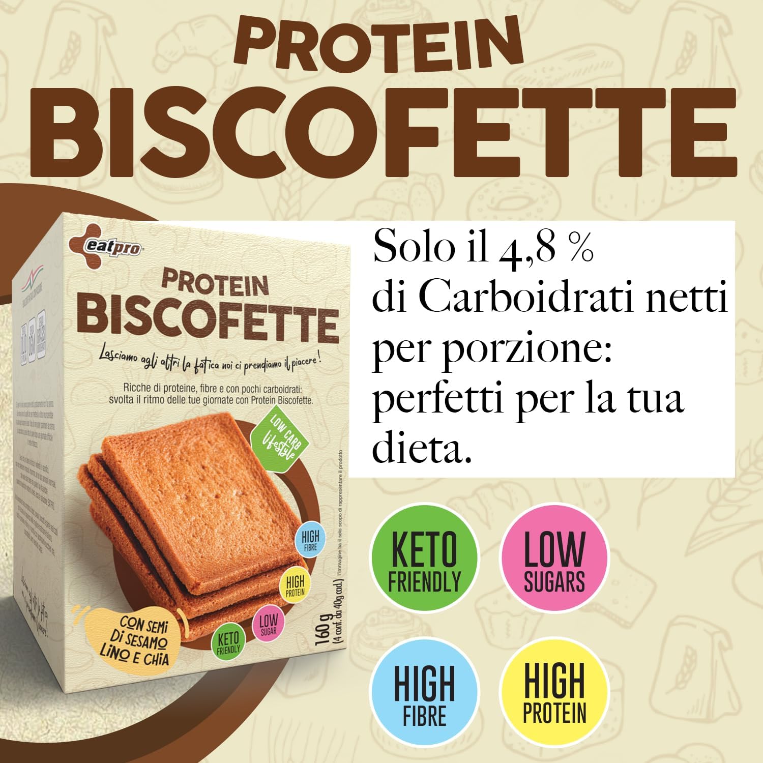 Detalle 2 de EatPro Fette biscottate proteiche 4 porzioni 40g 🍞