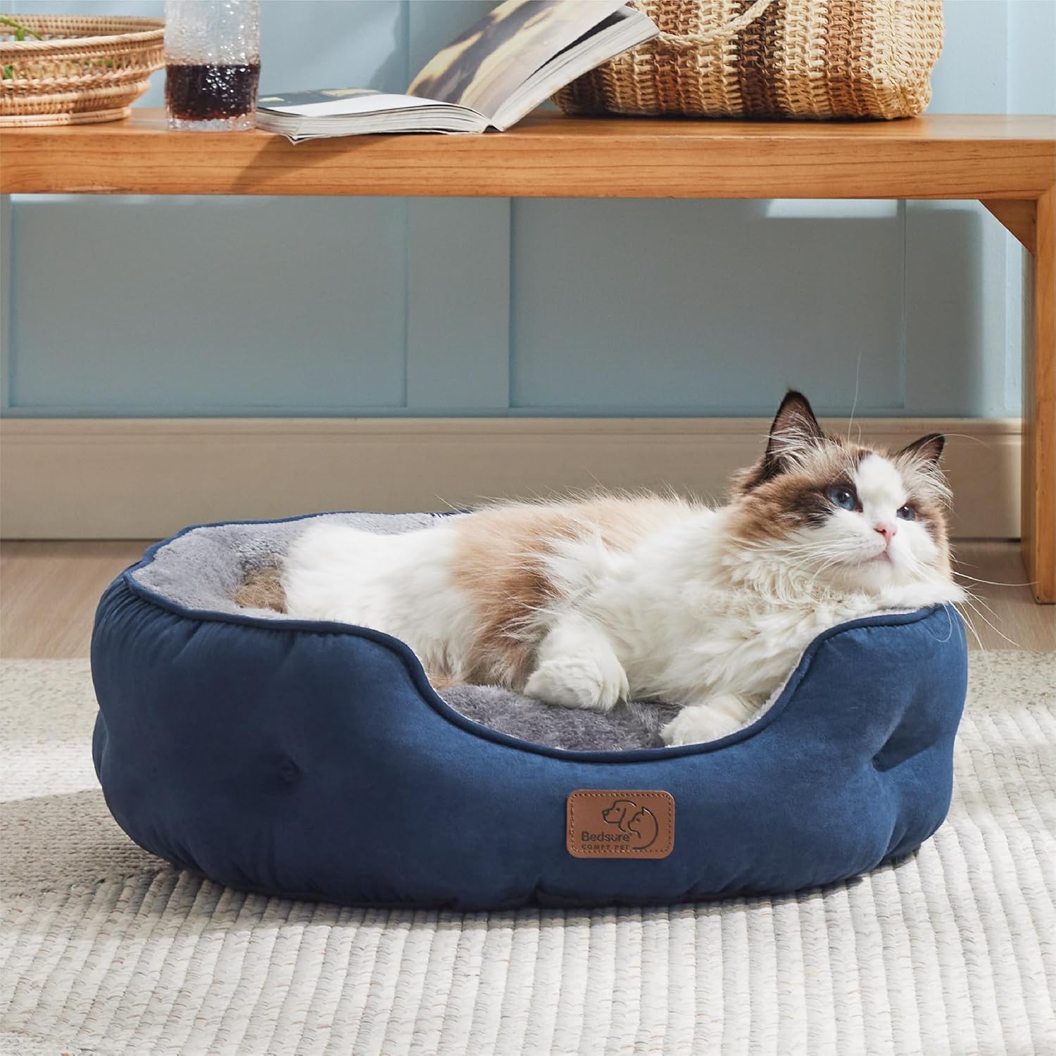 Thumbnail 2 de Bedsure Letto per Cani e Gatti Lavabile: Cuccia Rotonda Flessibile con Fondo Antiscivolo per Piccoli e Gatti