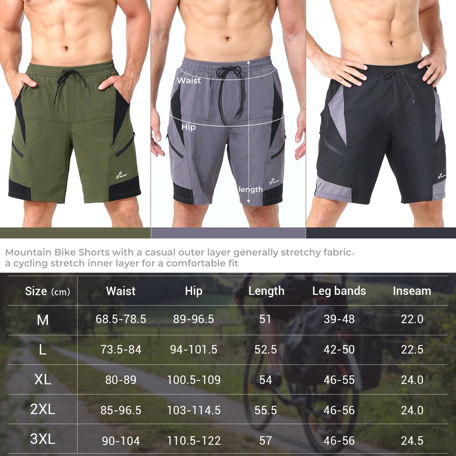 Detalle de Sportneer Men’s Cycling Shorts with 3D Padding and Zip Pockets
