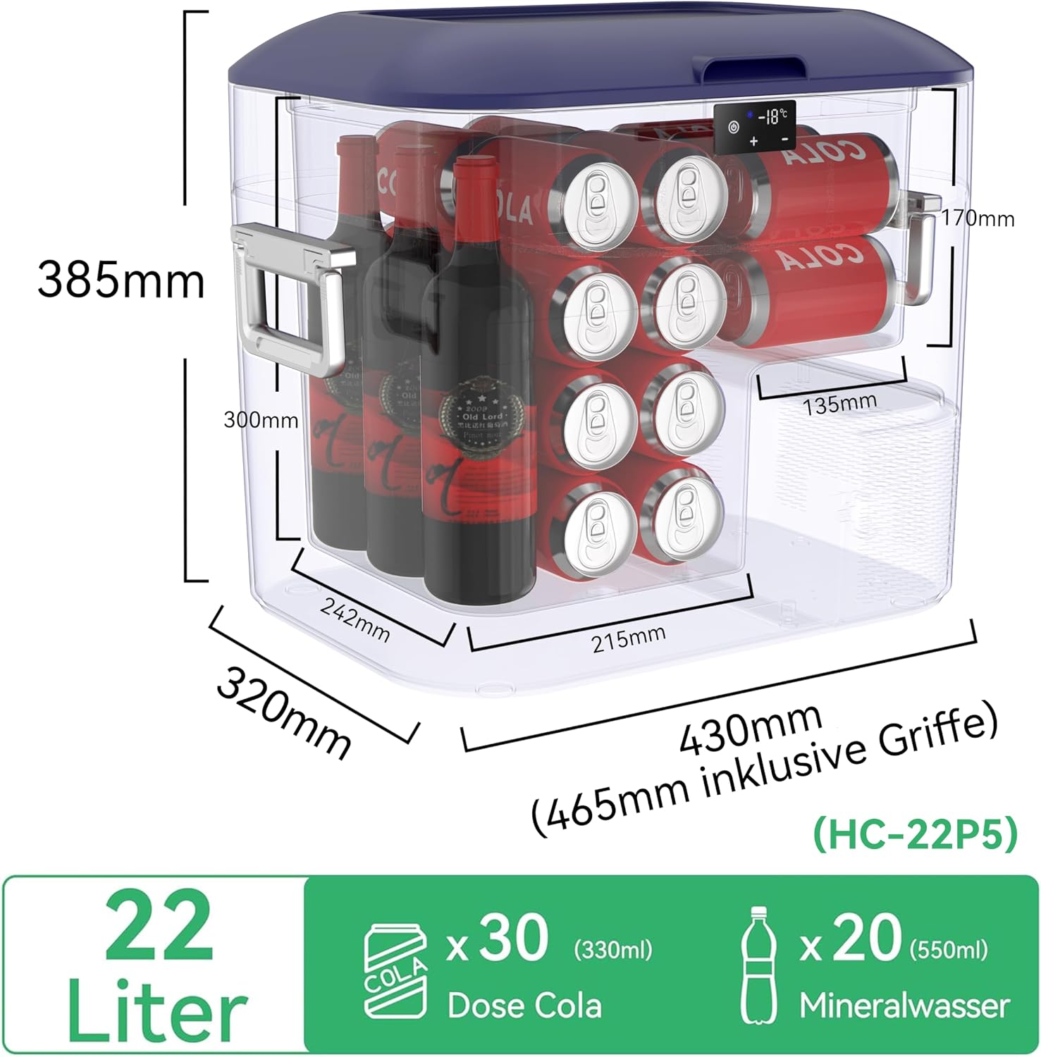 Thumbnail 2 de BINGI Kompressor-Kühlbox 22 l – tragbarer Auto-Kühlschrank 12/24V DC & 230V AC (15℃ bis -18℃)
