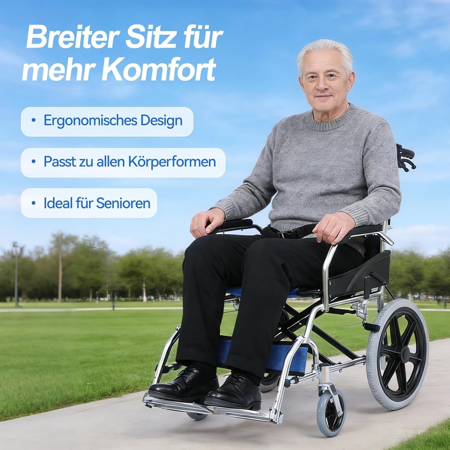 Detalle 2 de ByteTecpeak M3 Ultraleicht Rollstuhl – faltbar, 10 kg, Sitzbreite 45 cm, blau