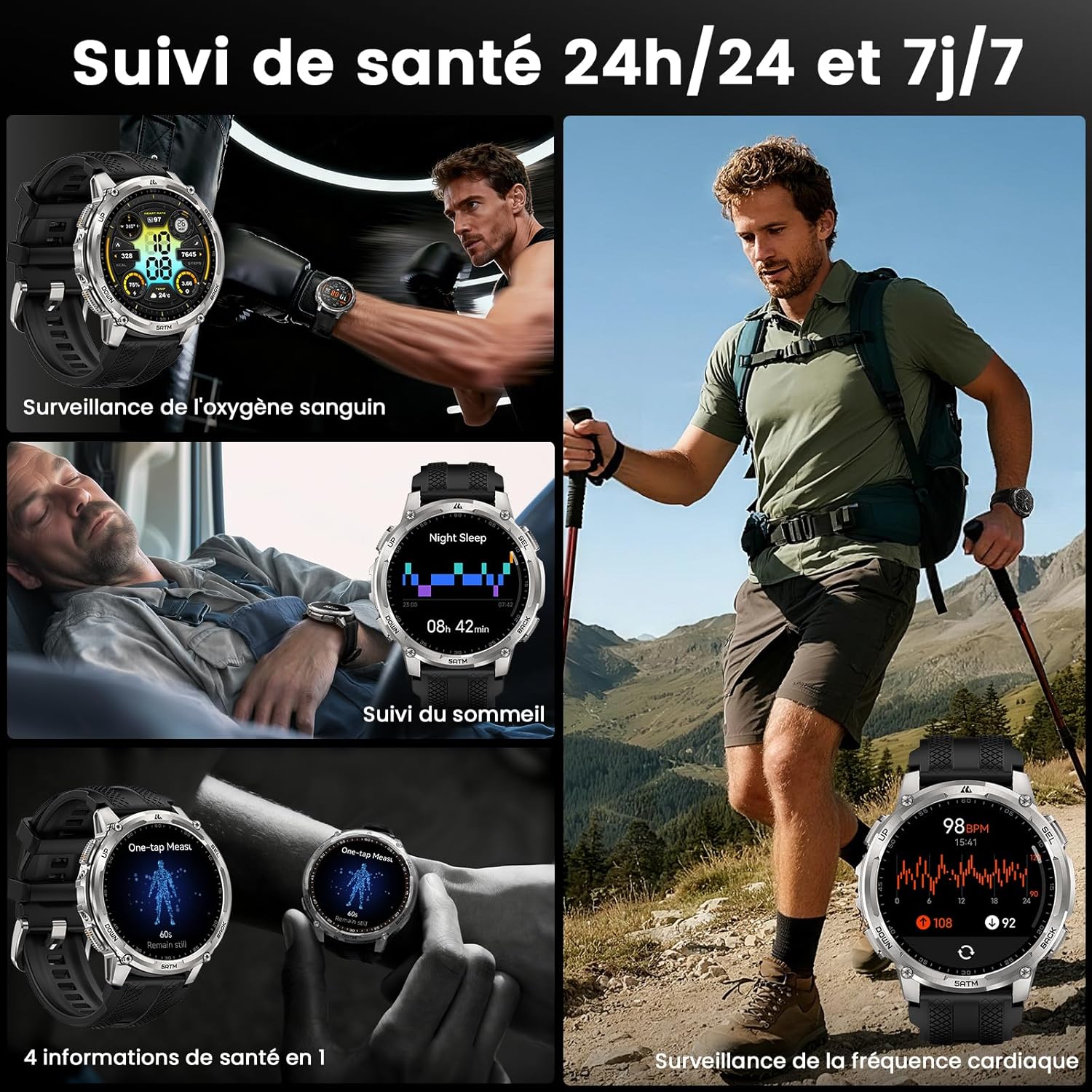 Thumbnail 4 de KOSPET Tank T4C : montre connectée homme GPS, AMOLED 1,5", talkie-walkie et lampe torche LED