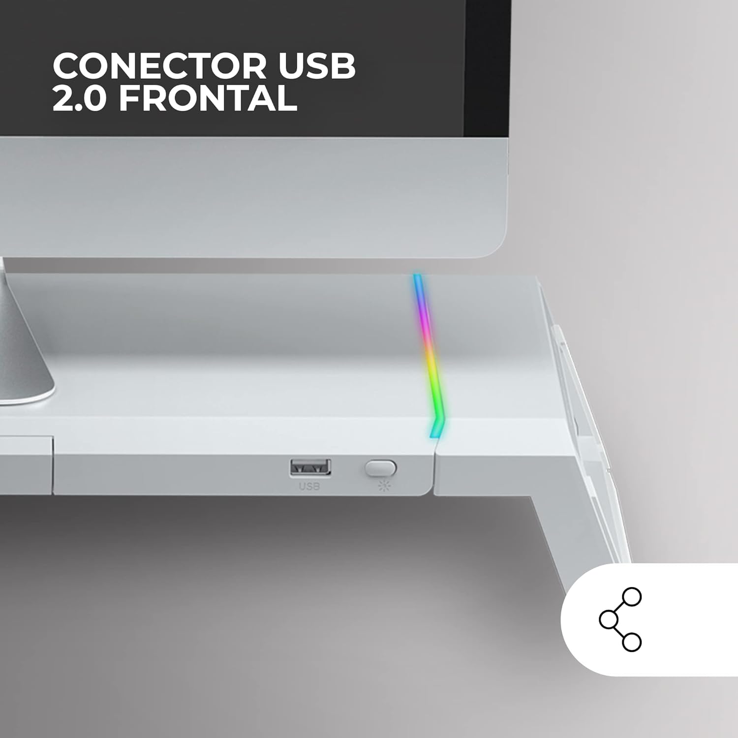 Thumbnail 2 de Mars Gaming MGS-ONE Bianco: supporto monitor con Chroma RGB, braccio regolabile e USB 2.0 frontale