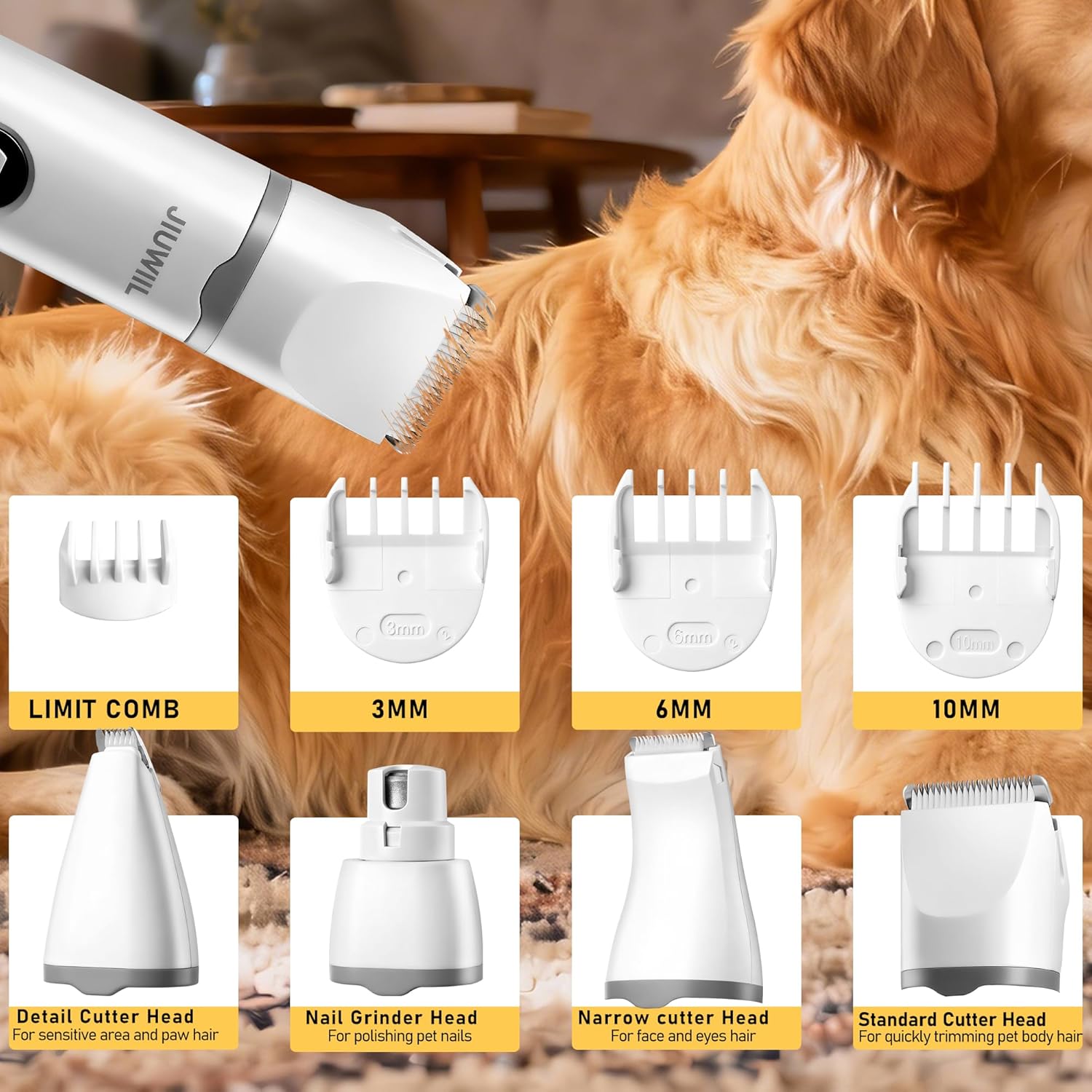 Thumbnail 3 de JIUWIIL 4-in-1 Hundepflege-Set mit Hundeschermaschine, LCD-Display & Trimmerköpfen