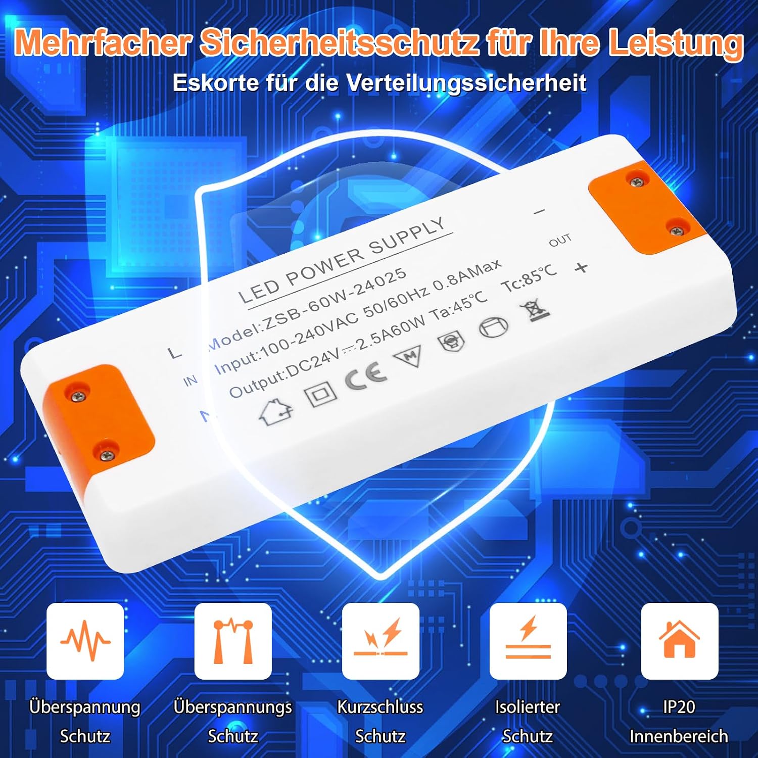 Detalle 2 de ZAKVOP 120W ledtransformator, 24 V DC en 5 A voor G4, GU5.3, MR11 en MR16