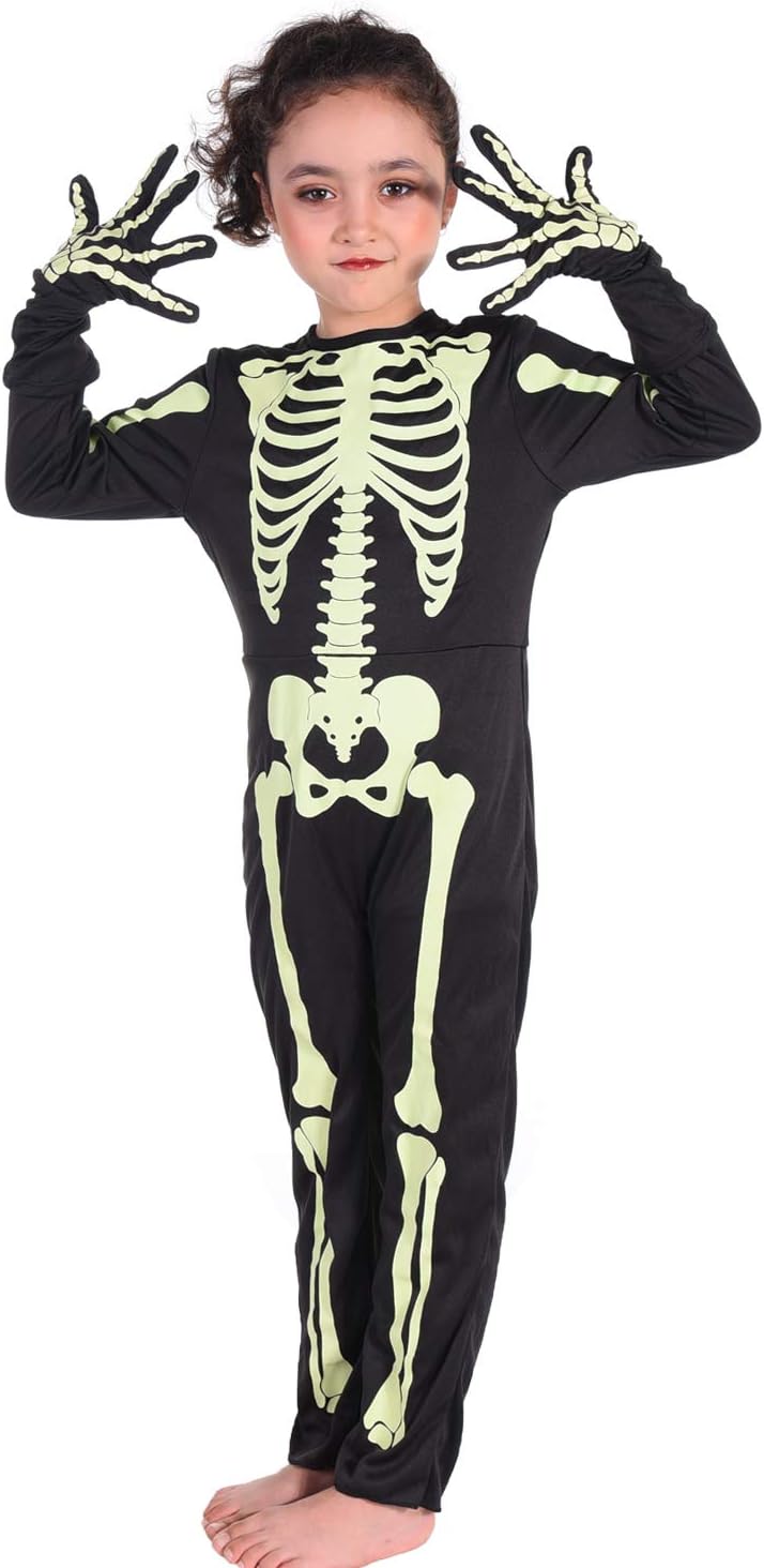 Detalle de Besutolife 8T Glow-in-the-Dark Kids Skeleton Halloween Costume with Gloves