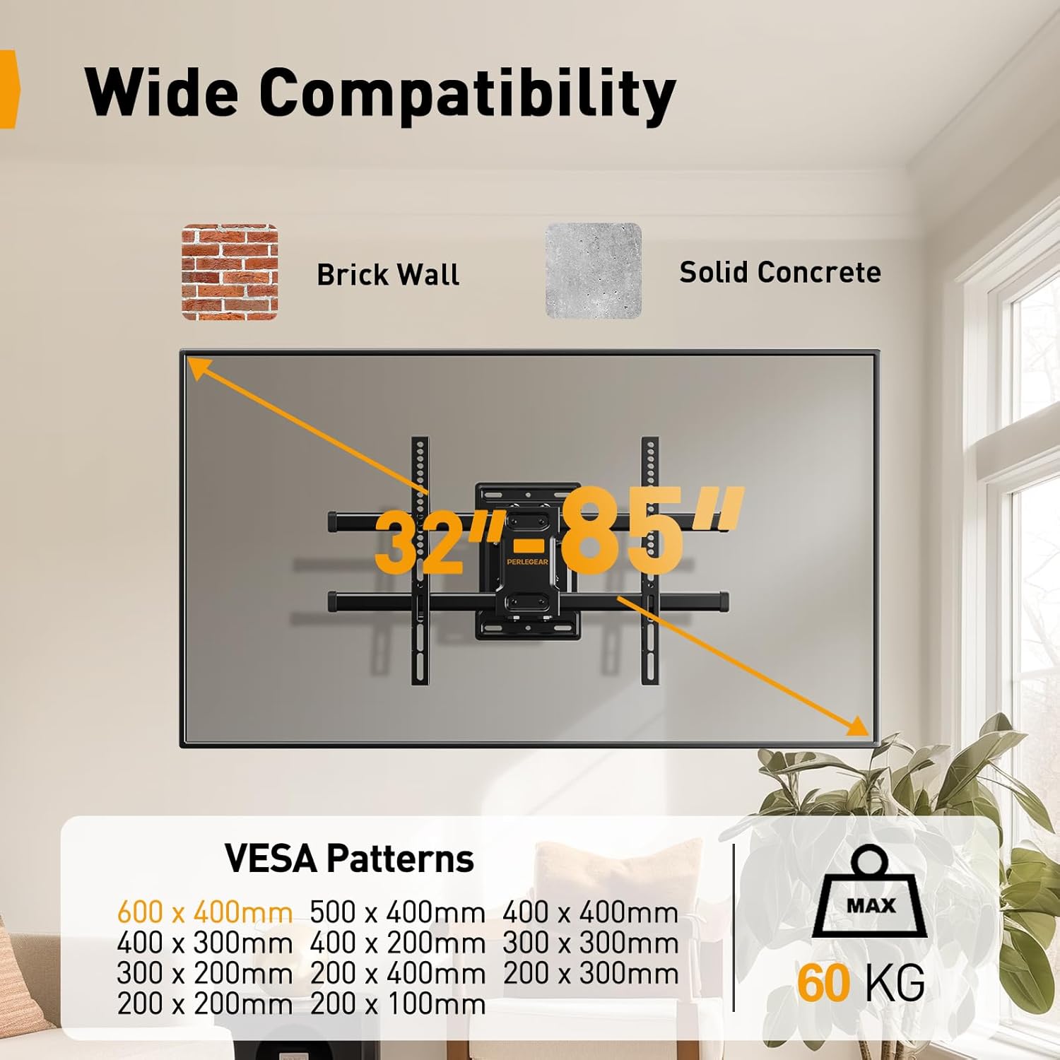 Detalle 2 de Perlegear PGLF6 TV wall bracket 32–85 inch, 60 kg