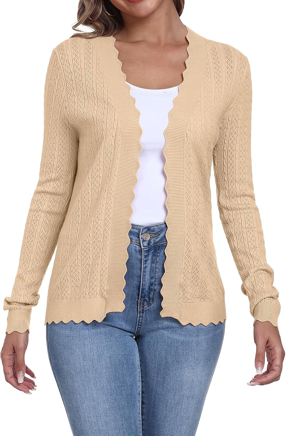 Thumbnail 1 de YUNDAI Women’s Lightweight Cropped Knit Cardigan Shrug (V-neck, textured knit)