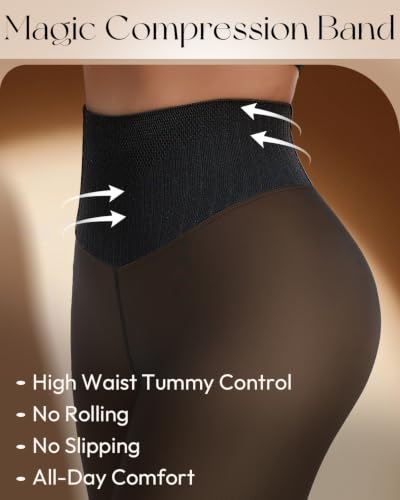 Detalle 2 de Tyusatu Fleece-Lined Thermal Tights with V-Shaped Waist and Sheer Finish