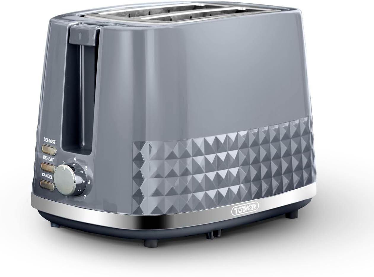 Detalle de Tower T20082GRY Solitaire 2 Slice Toaster: a practical, stylish addition to a busy kitchen