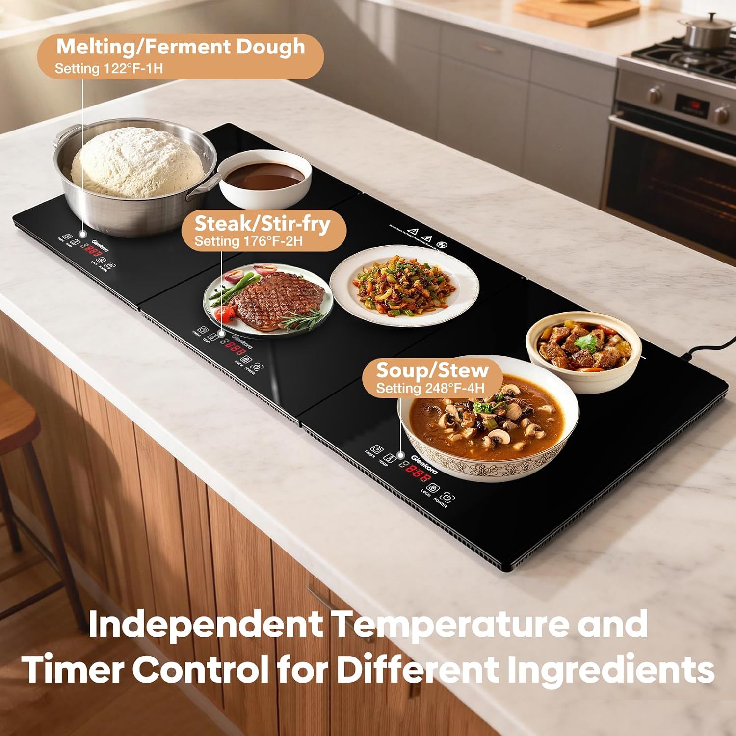 Detalle 2 de Gleekora 3-in-1 Food Warming Tray, Tempered Glass, Independent Controls