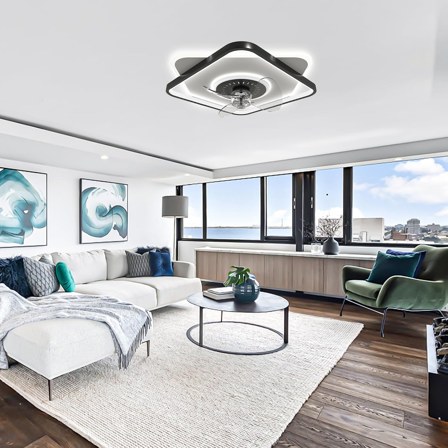 Thumbnail 3 de FRIXCHUR Low Profile Ceiling Fans with Lights and Remote: Compact, Dimmable Illumination in a Sleek Fandelier