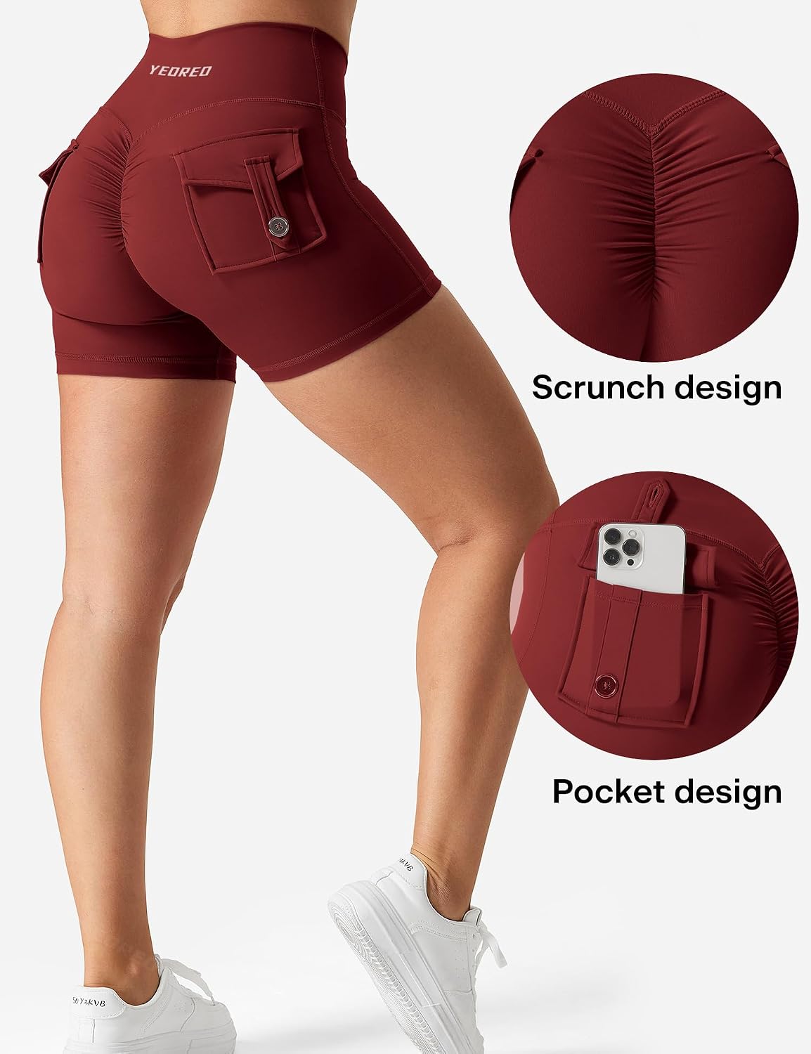 Thumbnail 4 de YEOREO CoreFlex Scrunch Workout Shorts with Pockets (High-Waisted Biker Shorts for Women)