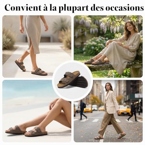 Thumbnail 4 de chetoria Sandales Mules pour Femme et Homme avec Boucles Réglables Marron – 41EU