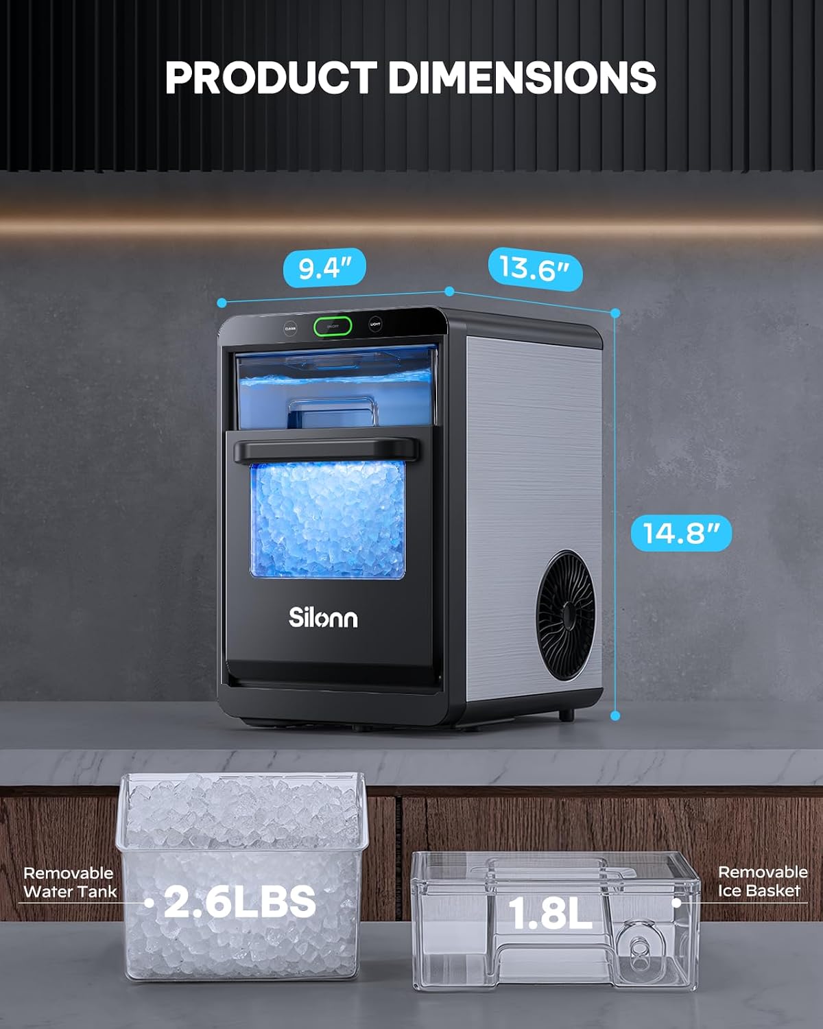 Thumbnail 6 de Silonn Nugget Ice Maker Countertop, 44 lb/24h Pebble Ice Machine