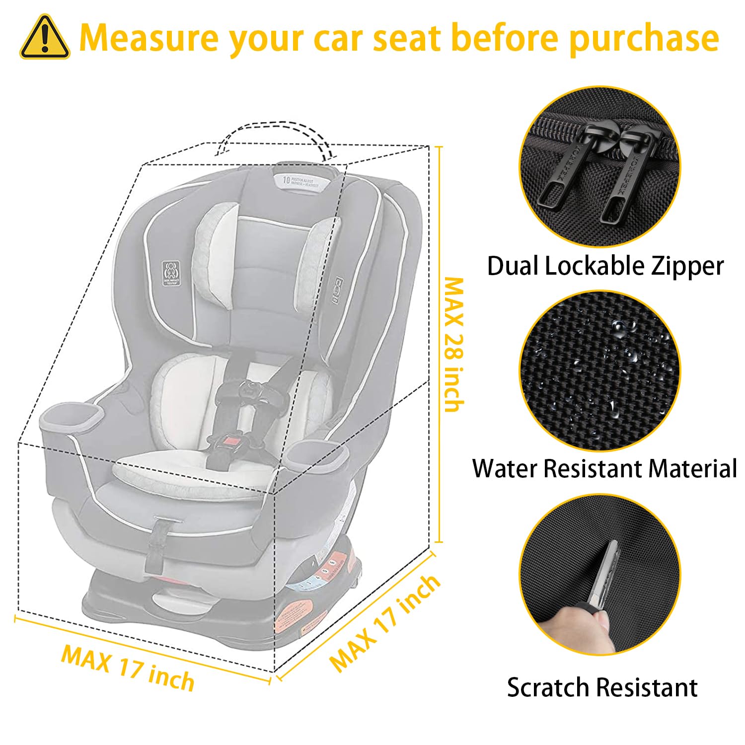 Detalle de YOREPEK Padded Car Seat Travel Bag Backpack, Water-Resistant, 17 x 17 x 28 in