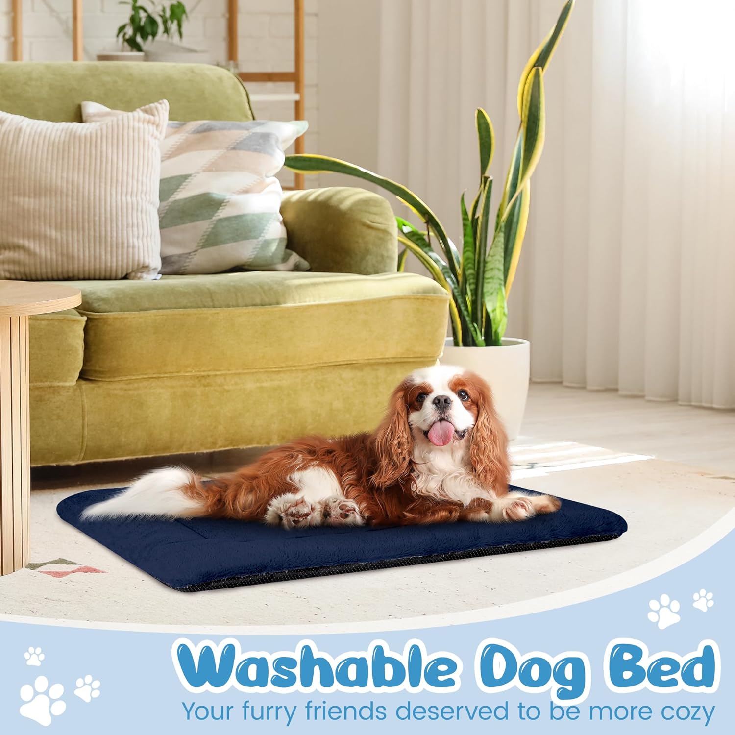 Thumbnail 6 de Baodan Large Washable Dog Bed (90 x 60 cm) – Plush Navy cushion mat