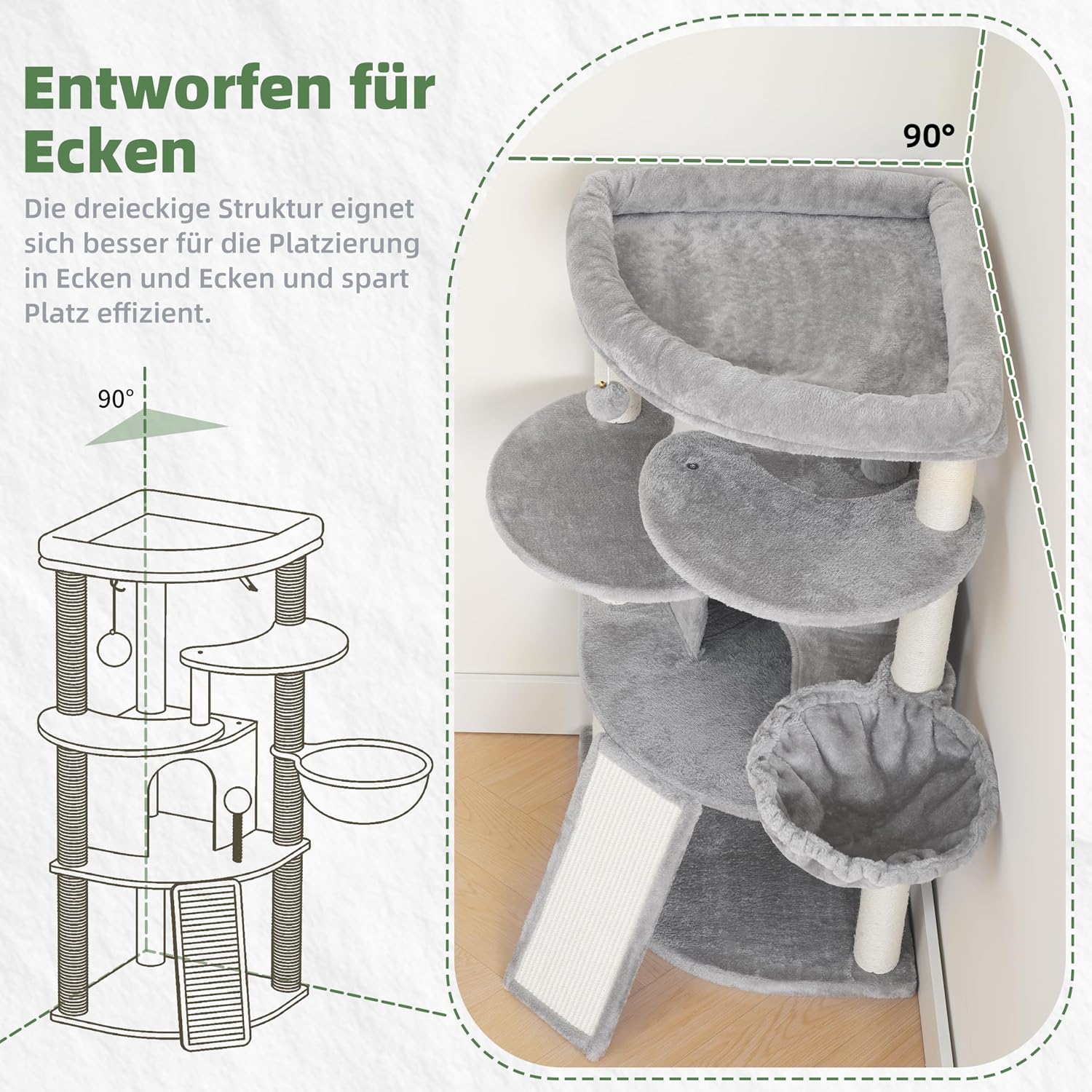 Detalle 2 de Gitelsnour Eck-Kratzbaum – platzsparender Katzenbaum für die Ecke