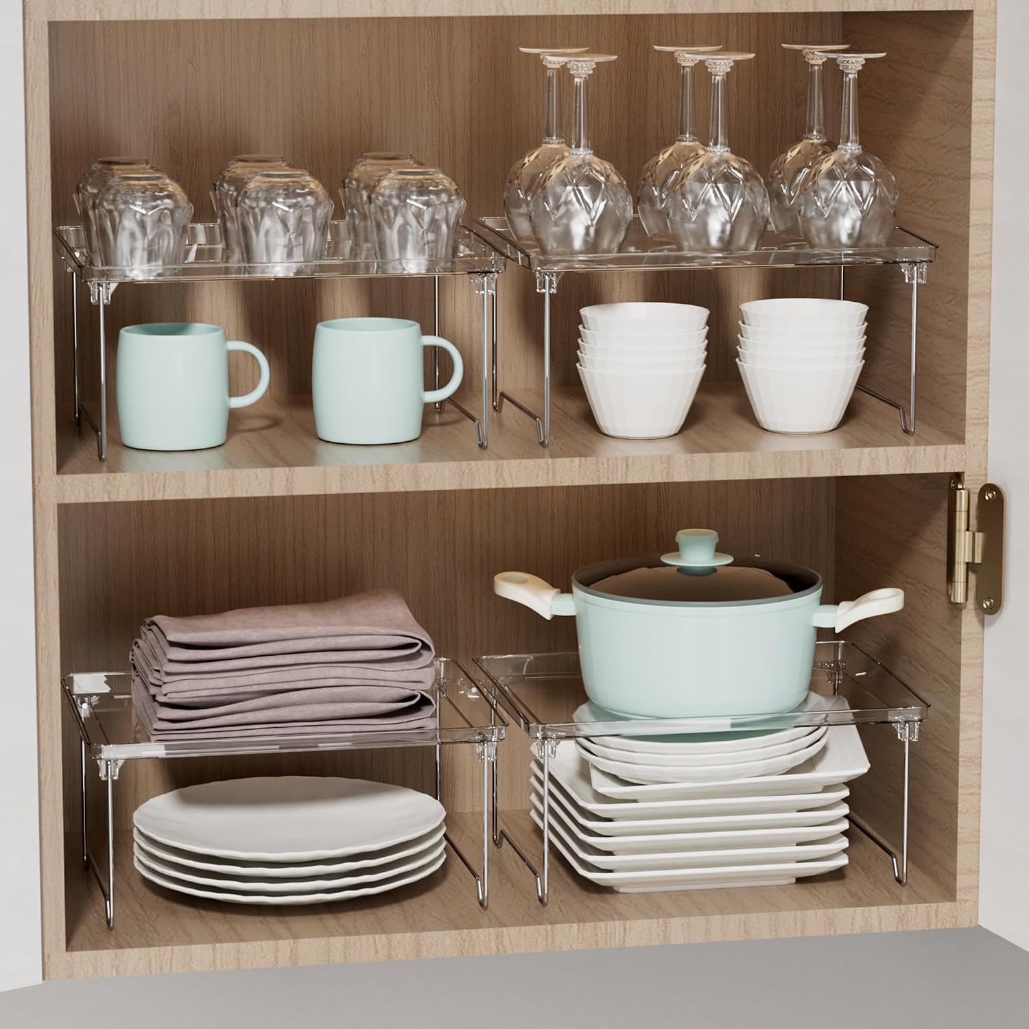 Detalle 2 de STARLATTA 2 Pcs Cabinet Organizer Shelf: Stackable, Clear PET & Stainless Steel Shelves for Kitchen, Bathroom, and More