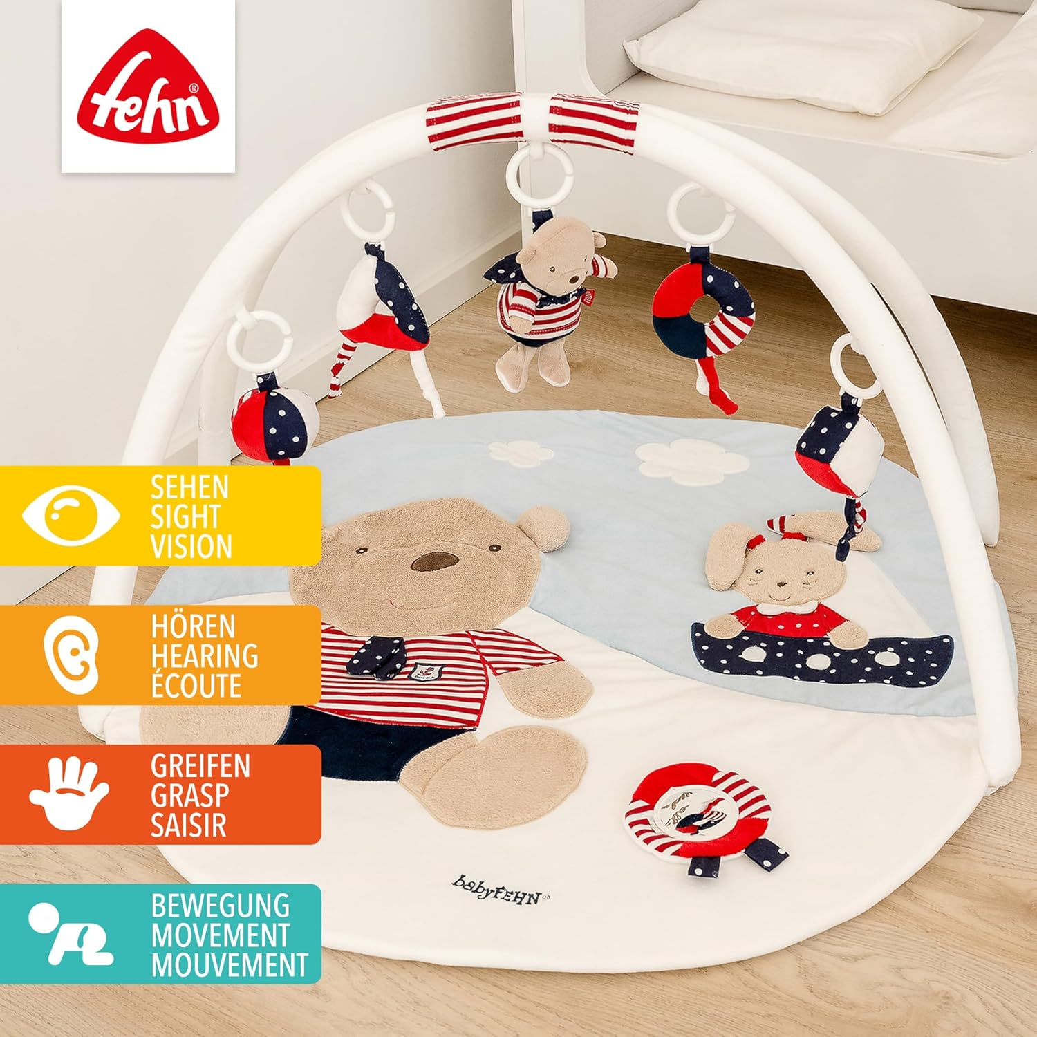 Detalle 2 de Fehn 3-D-Activity-Decke Ocean Club – Spielbogen mit 5 abnehmbaren Spielzeugen, 0+ Monate