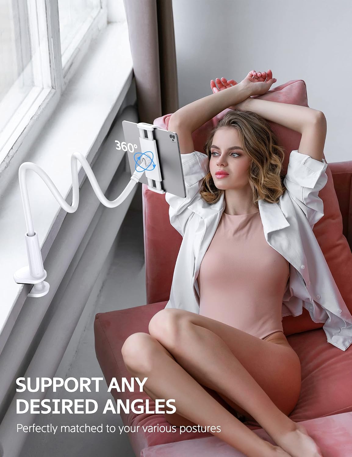 Detalle 2 de Rupoku Gooseneck Tablet Holder Phone Stand review: versatile 360° adjustability for beds, desks and sofas