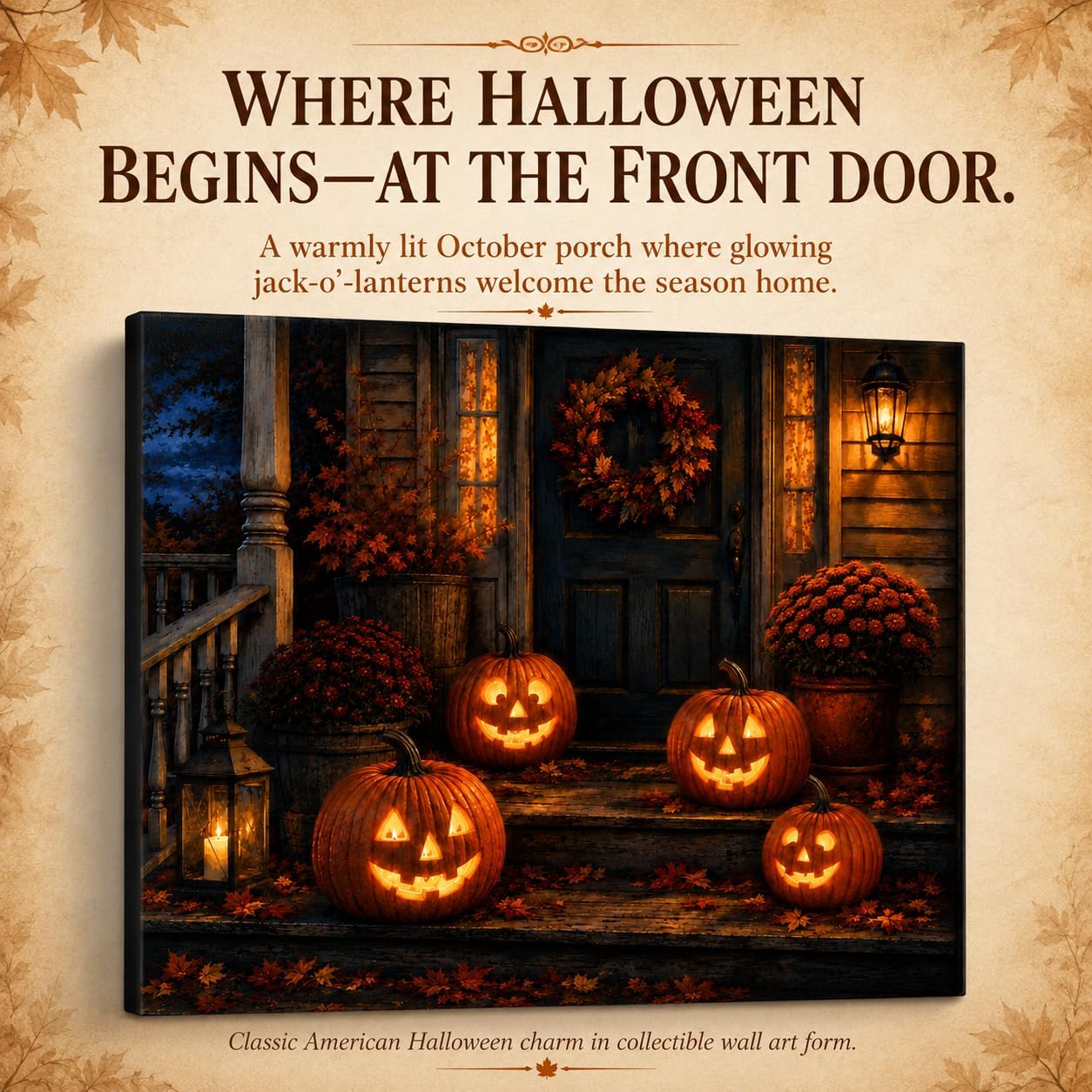 Detalle 2 de VYPEROCK Jack-o'-Lantern Porch Canvas Wall Art, 16 x 20-Inch Landscape