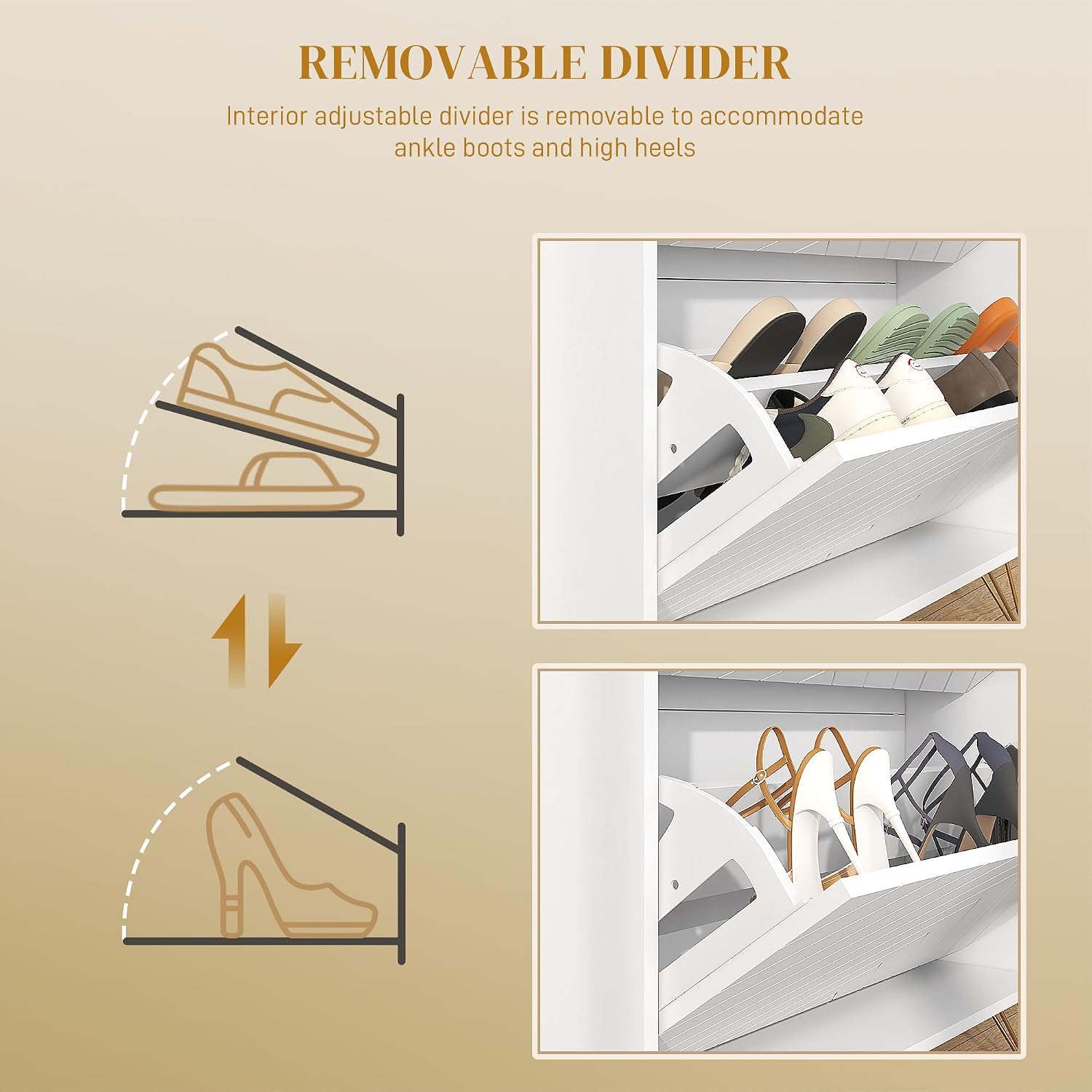Detalle 2 de HOMCOM 837-445V81WT Narrow Shoe Cabinet, 2 Flip Drawers, Adjustable Shelves