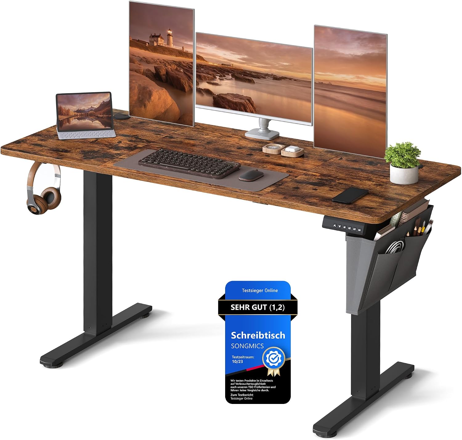Detalle de Höhenverstellbarer Schreibtisch 140×60 SONGMICS